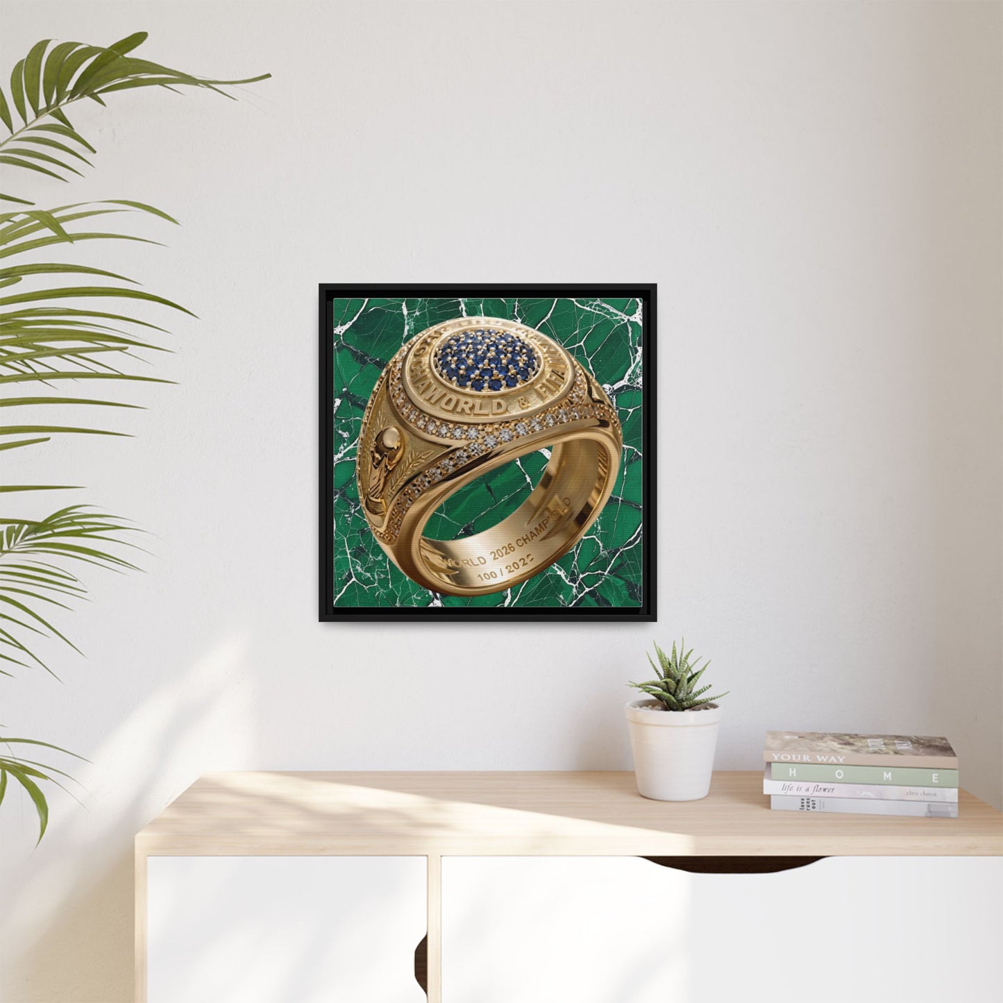 Emerald Marble 2026 Football Ring Framed Canvas