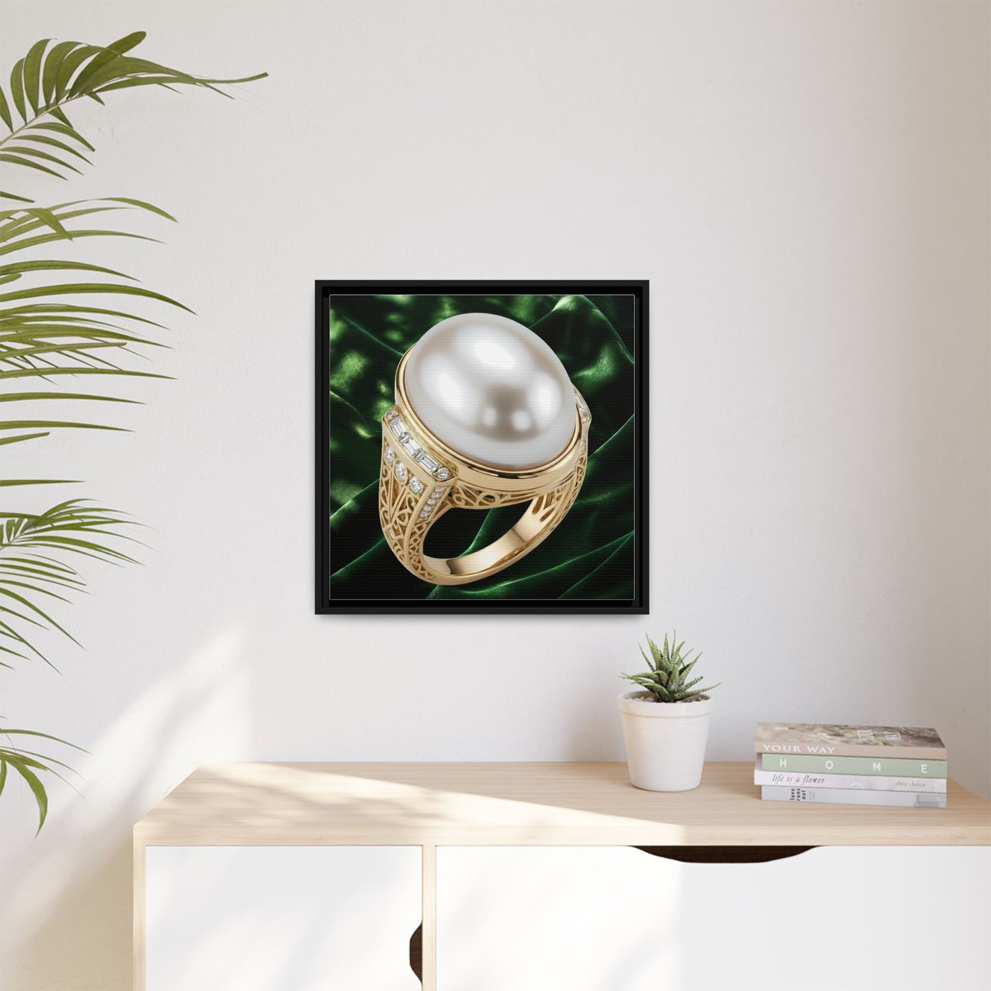 Luminous Pearl Emerald Satin Ring Canvas