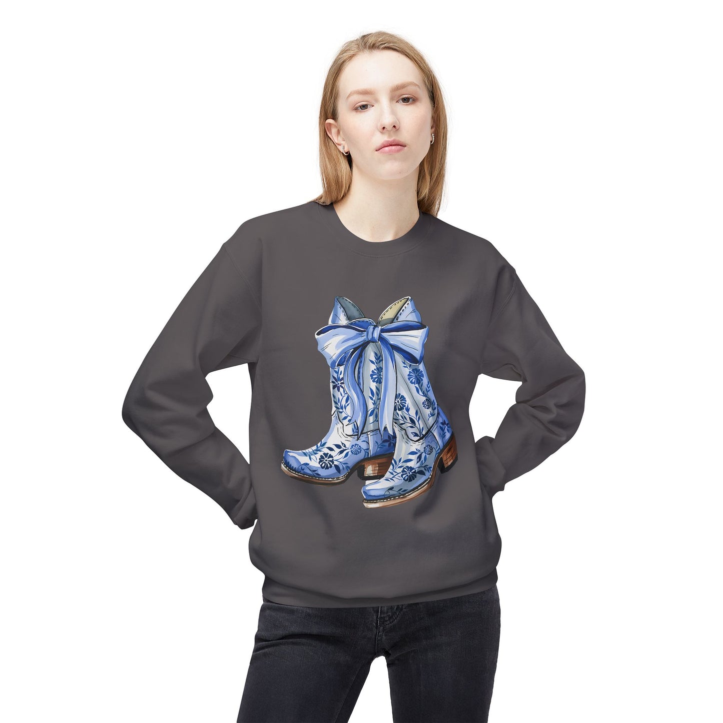 Blue Floral Cowboy Boots Crewneck Sweatshirt