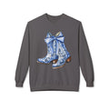 Blue Floral Cowboy Boots Crewneck Sweatshirt