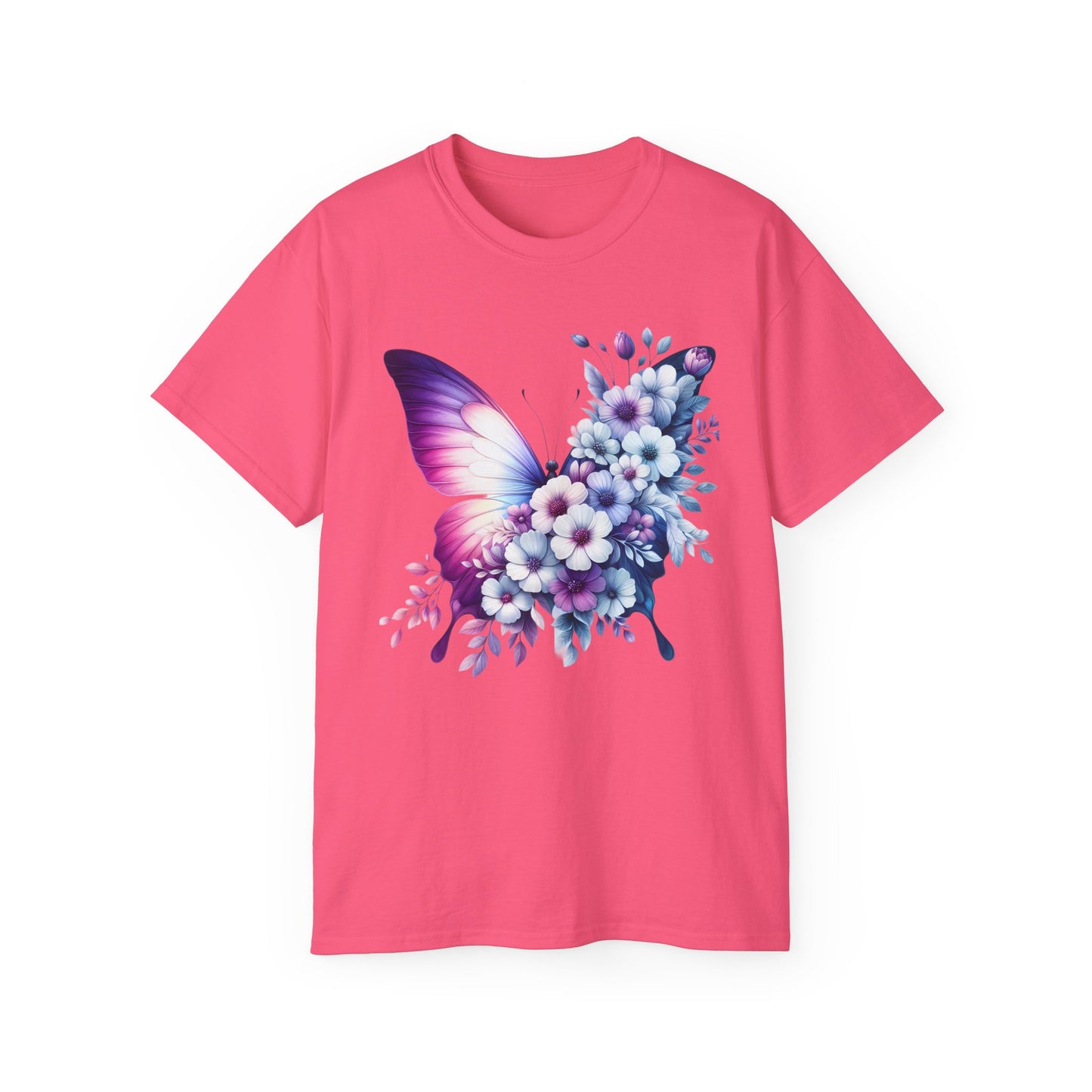 Purple Butterfly Floral Graphic T-Shirt