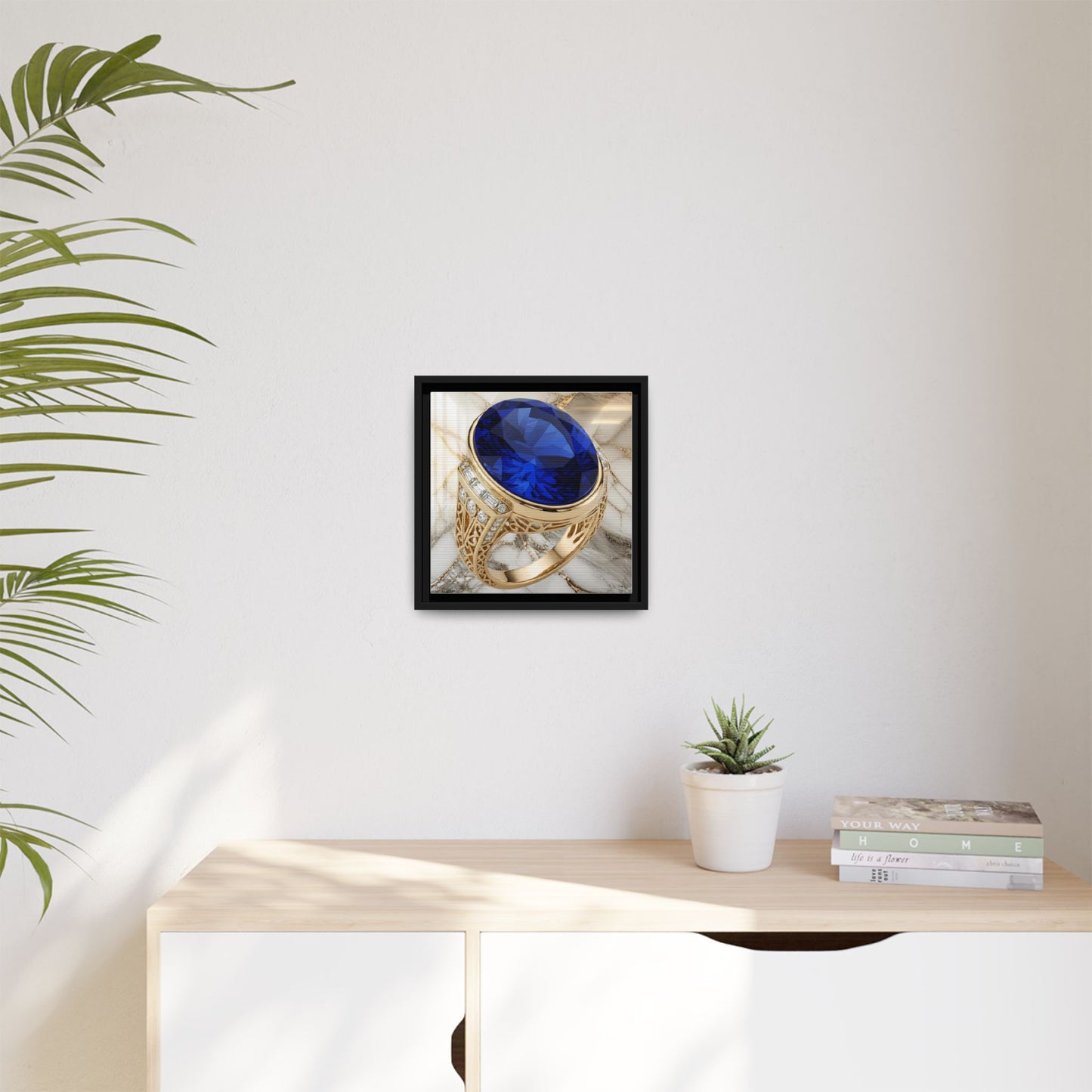 Oval Sapphire Ring Framed Canvas Wall Art