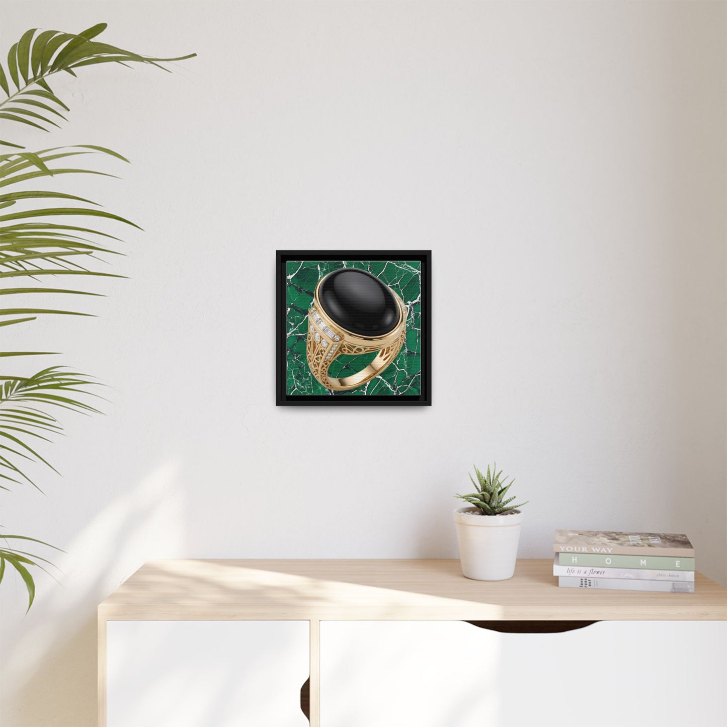 Emerald Vein Onyx Ring Framed Canvas