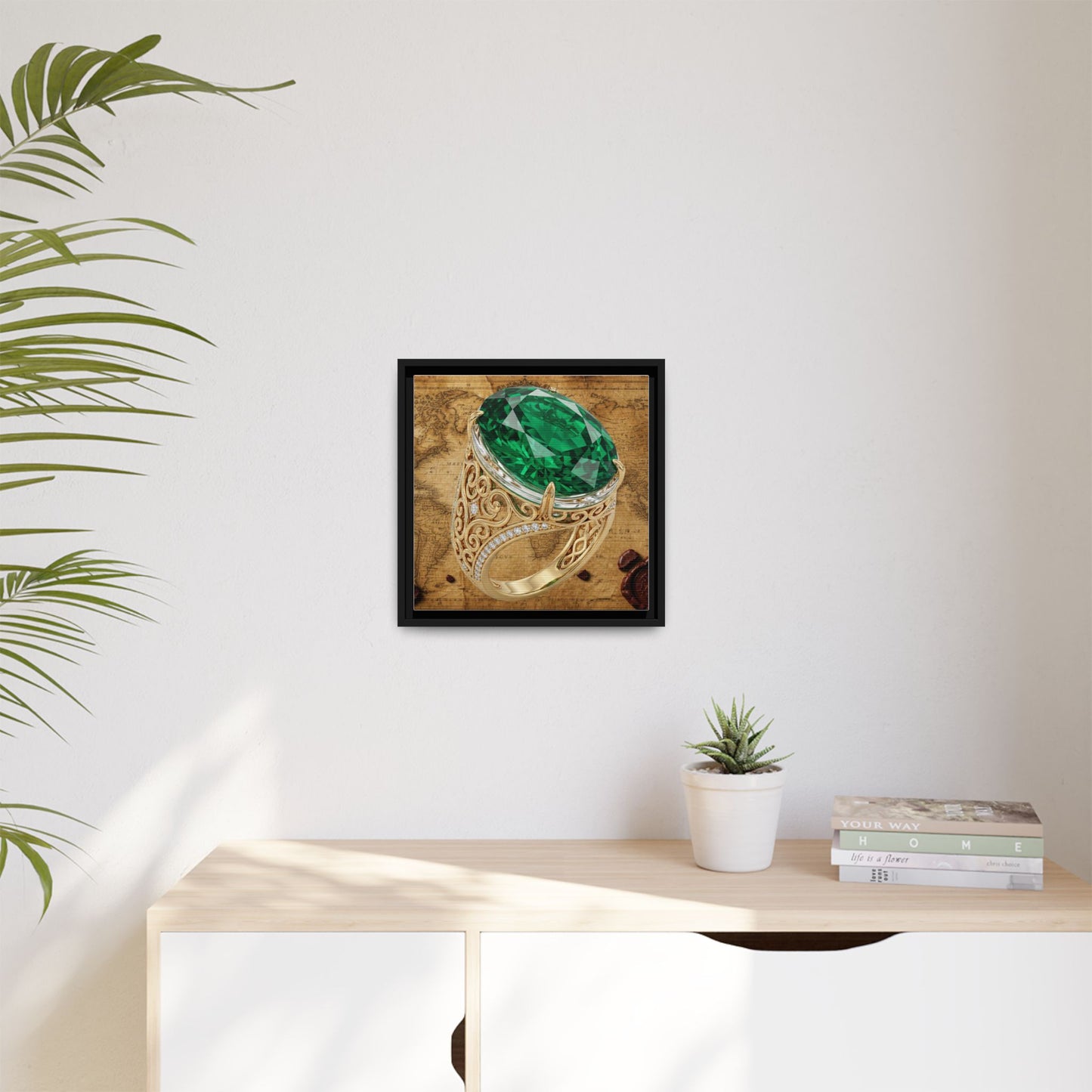 Emerald Scrollwork Ring Framed Canvas
