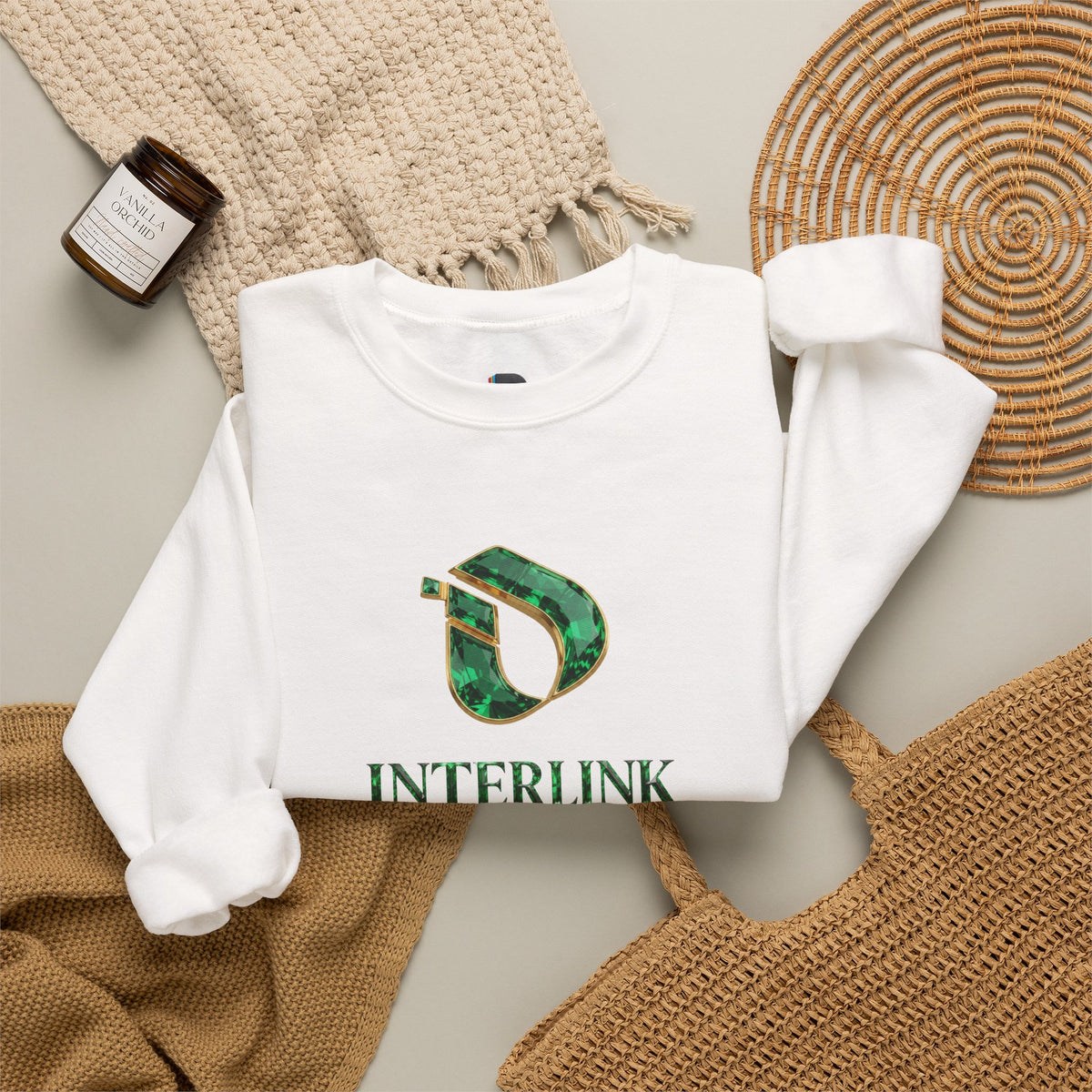 Emerald Gemstone Crewneck Sweatshirt with Interlink Graphic