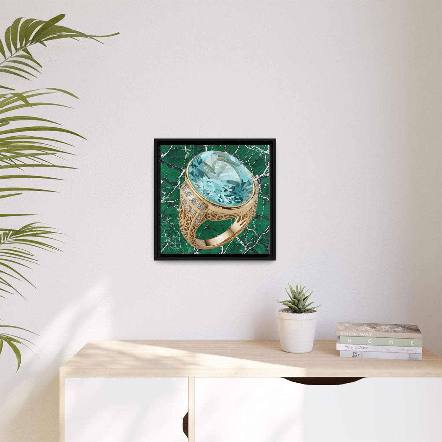 Aquamarine Ring Marble Composition Framed Wall Art