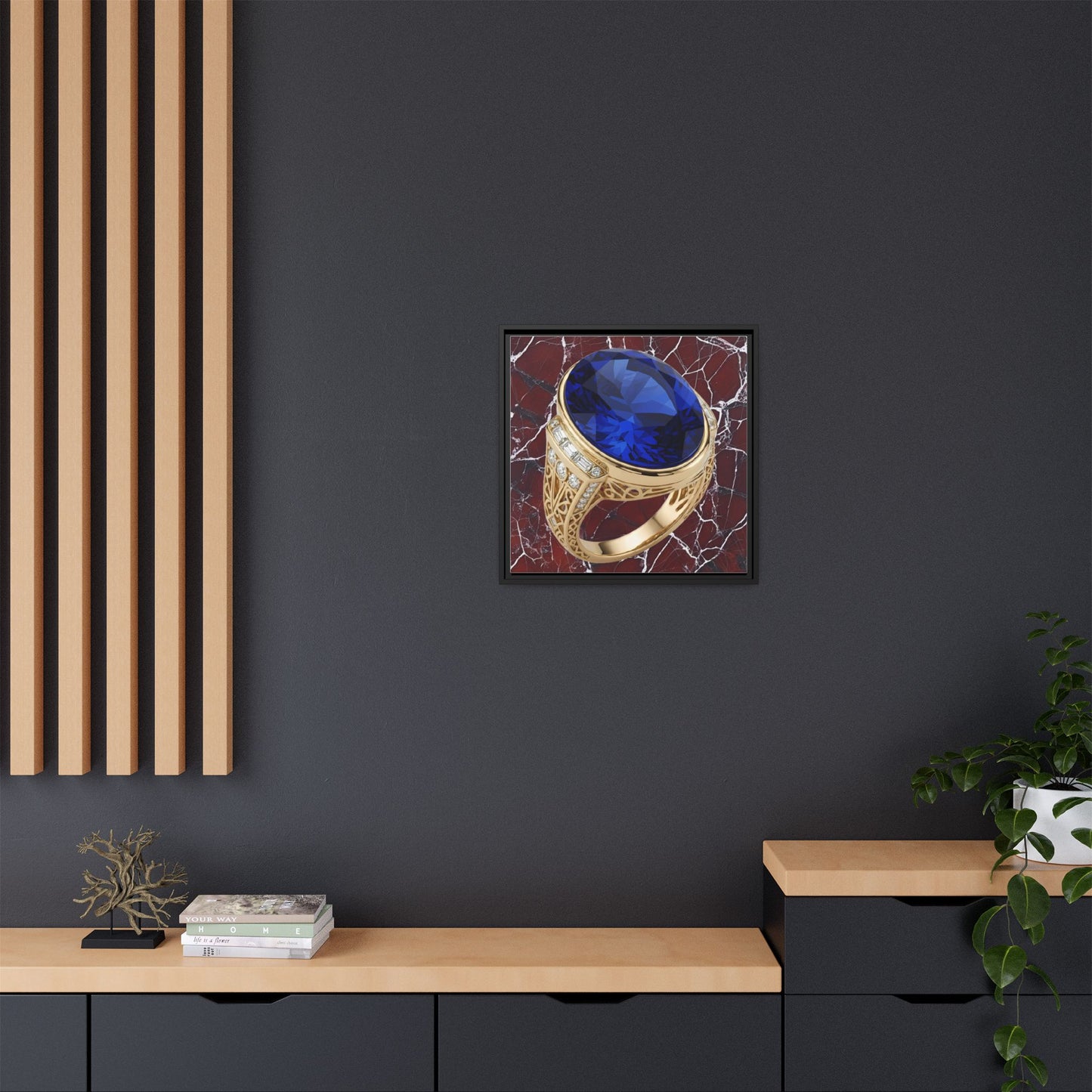 Sapphire Ring Marble Pattern Framed Canvas