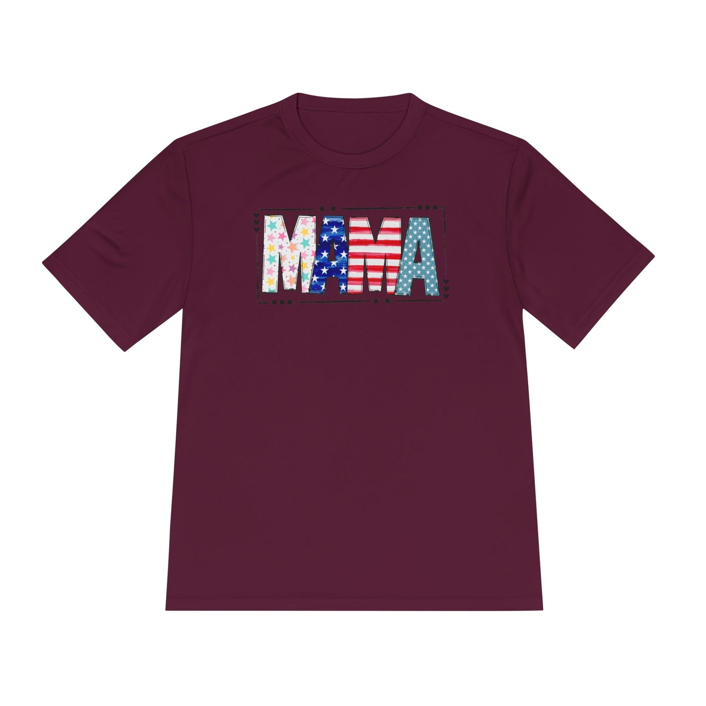 MAMA Patriotic Graphic Tee — USA Flag & Stars Moisture-Wicking Shirt