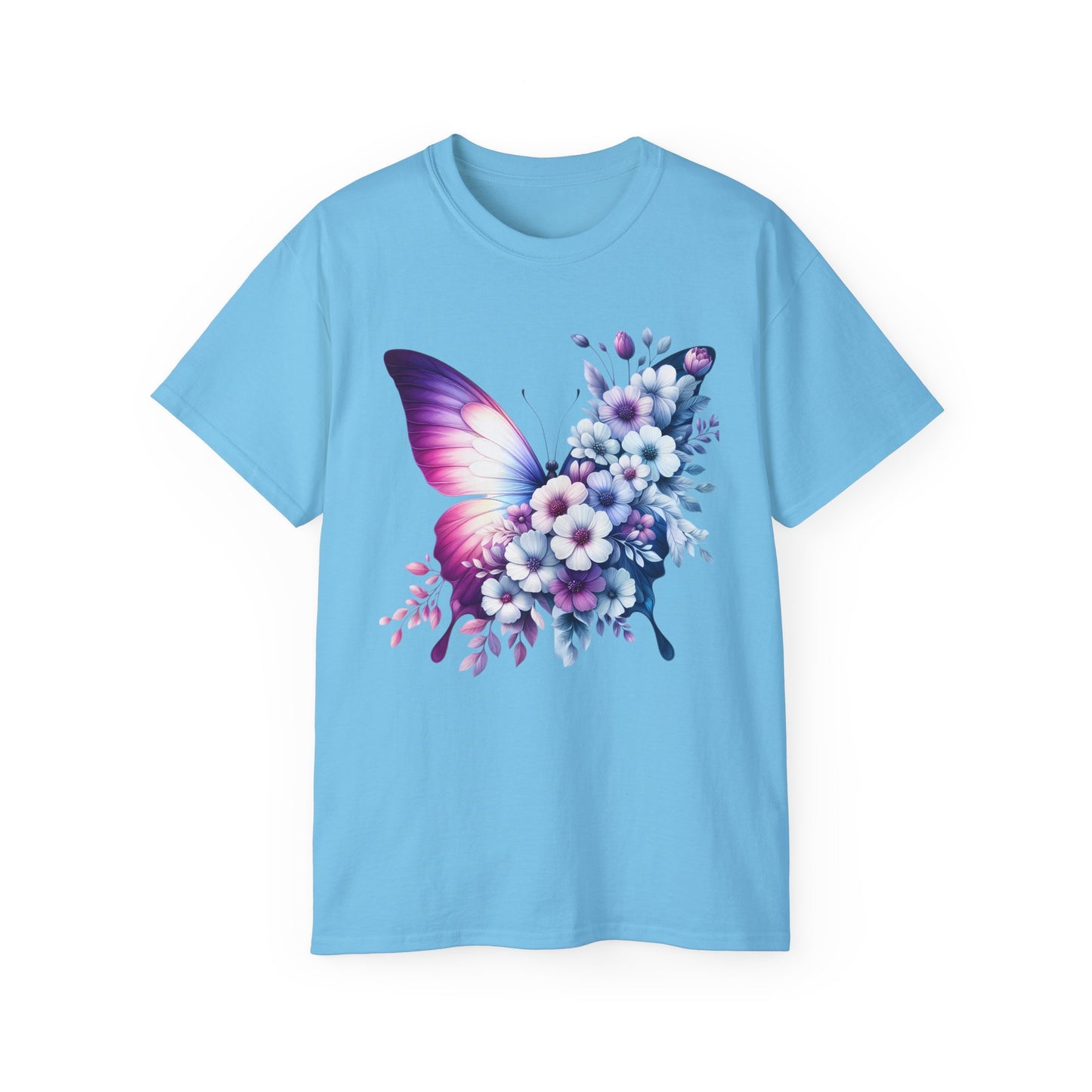 Purple Butterfly Floral Graphic T-Shirt