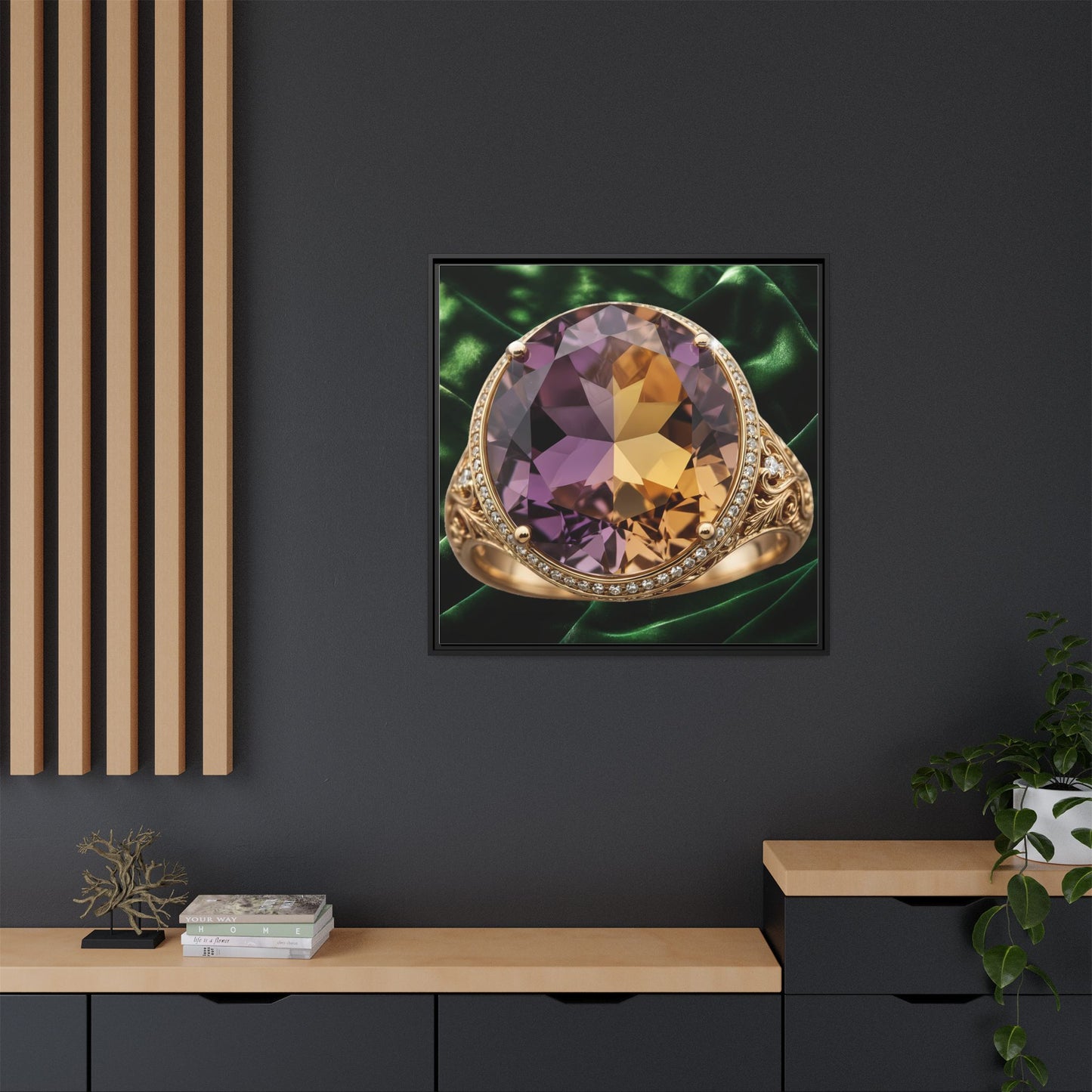 Ametrine Duet in Goldwork Framed Canvas