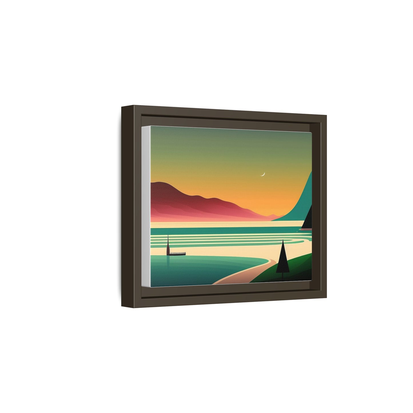 Retro Sunset Lake Framed Canvas Wall Art