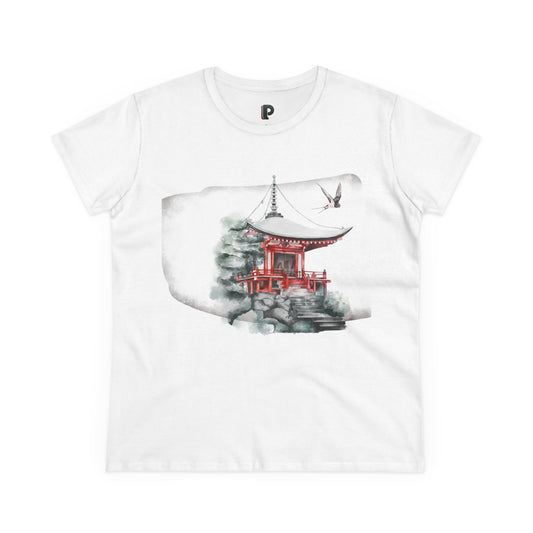 Watercolor Red Pagoda Front Print Women’s Tee