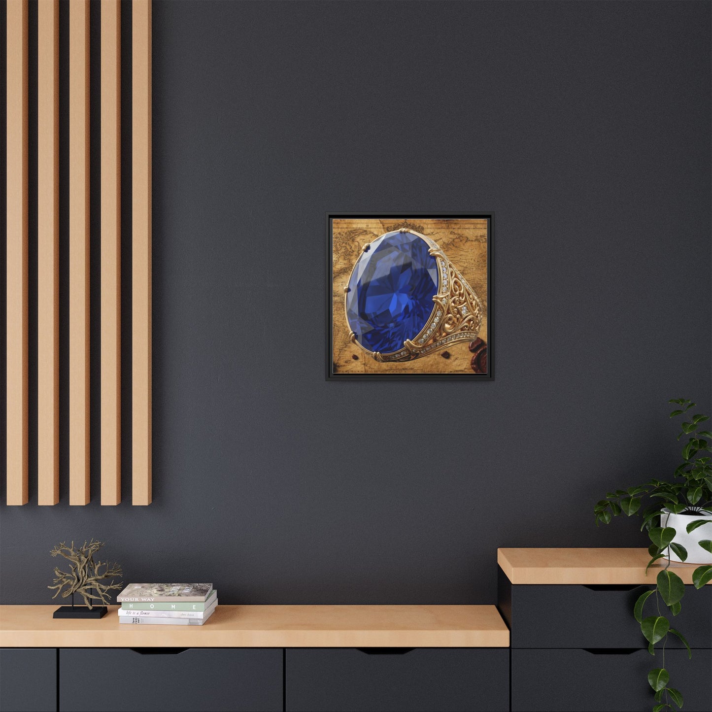 Sapphire Filigree Ring Framed Canvas