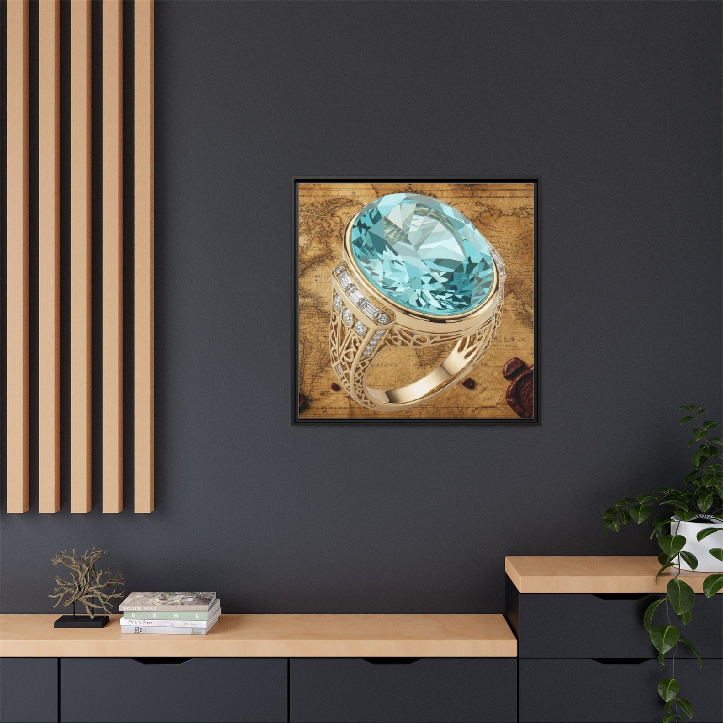 Aquamarine Ring Map Artwork Framed Canvas