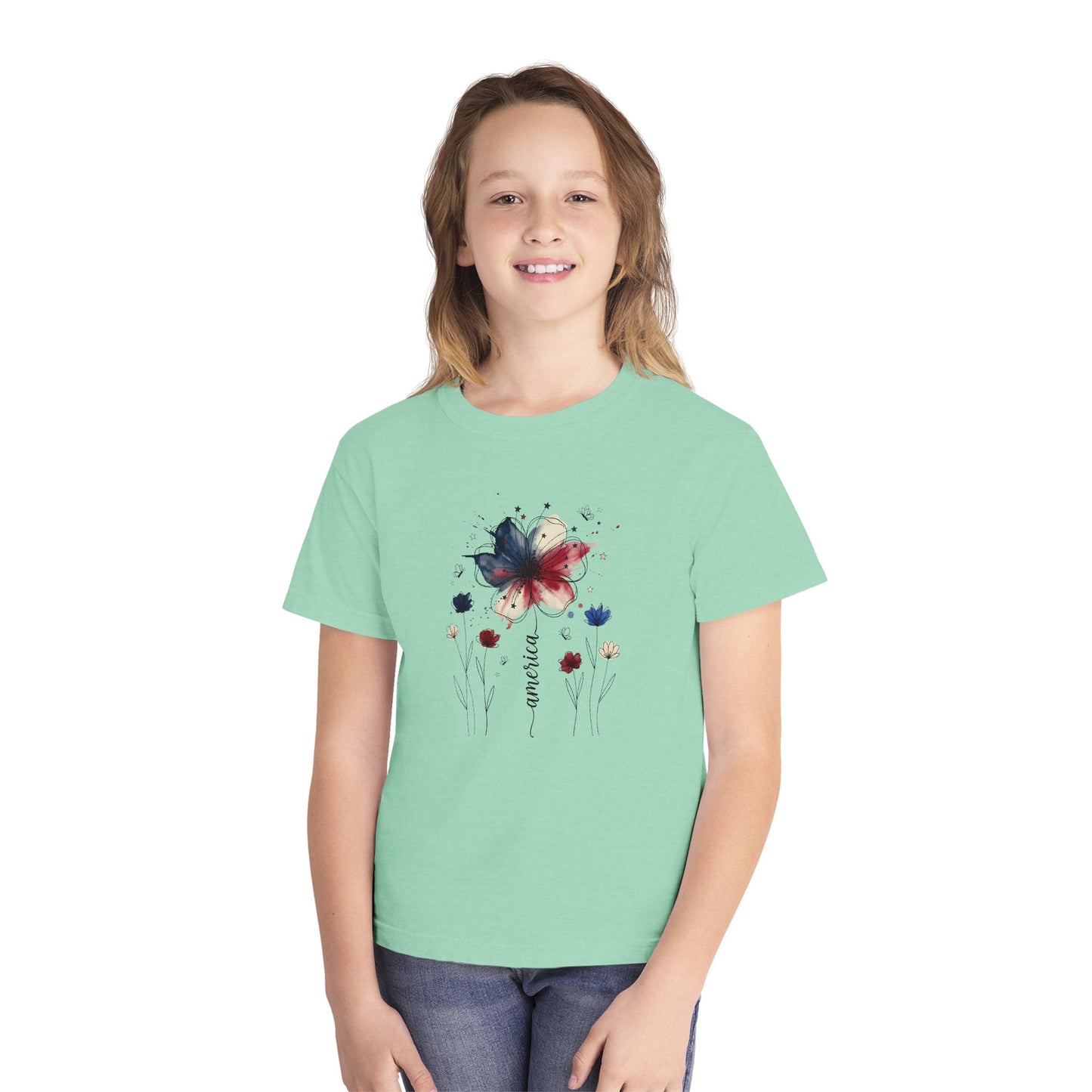 Watercolor Patriotic Butterfly Youth T-Shirt
