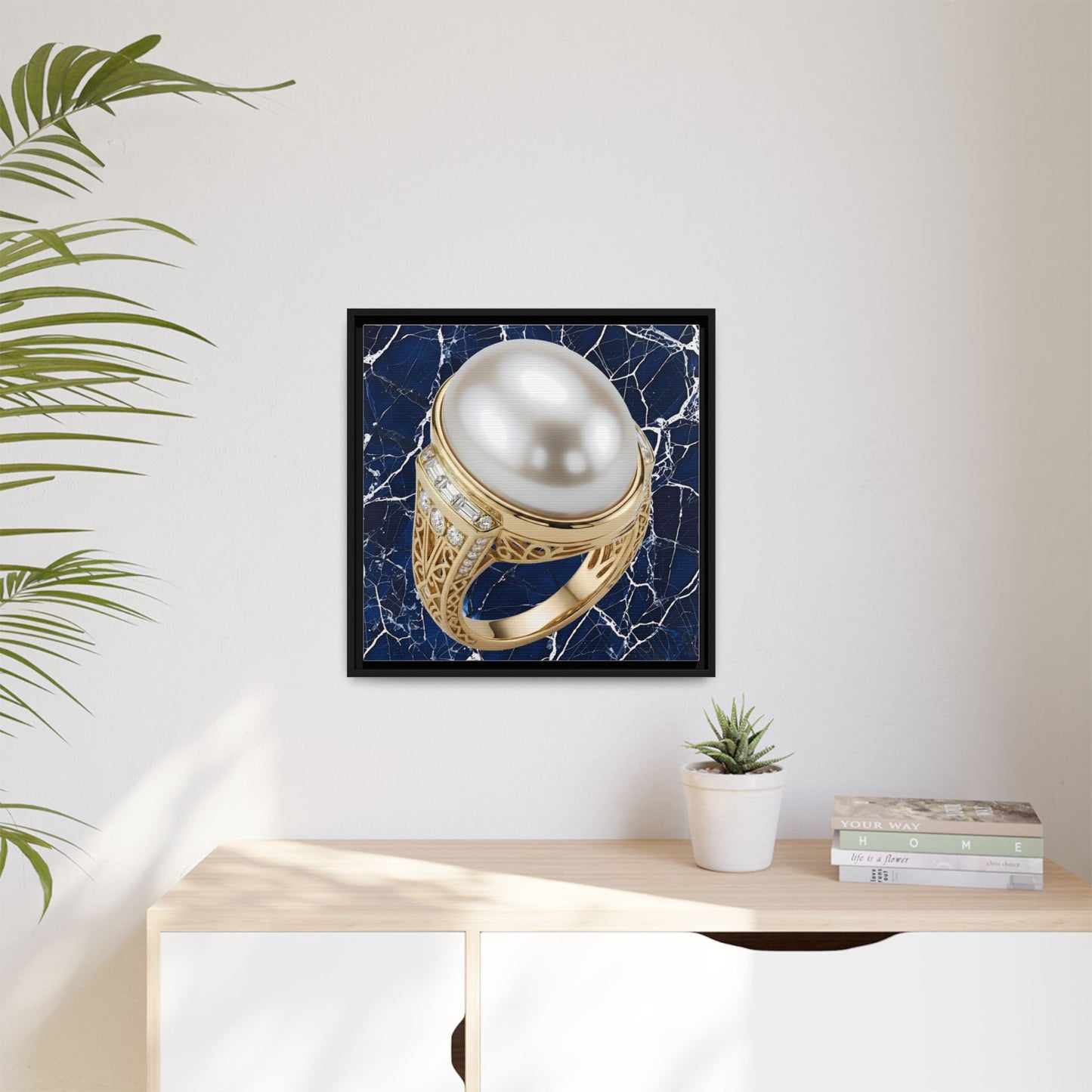 Oversized Pearl Ring Framed Canvas