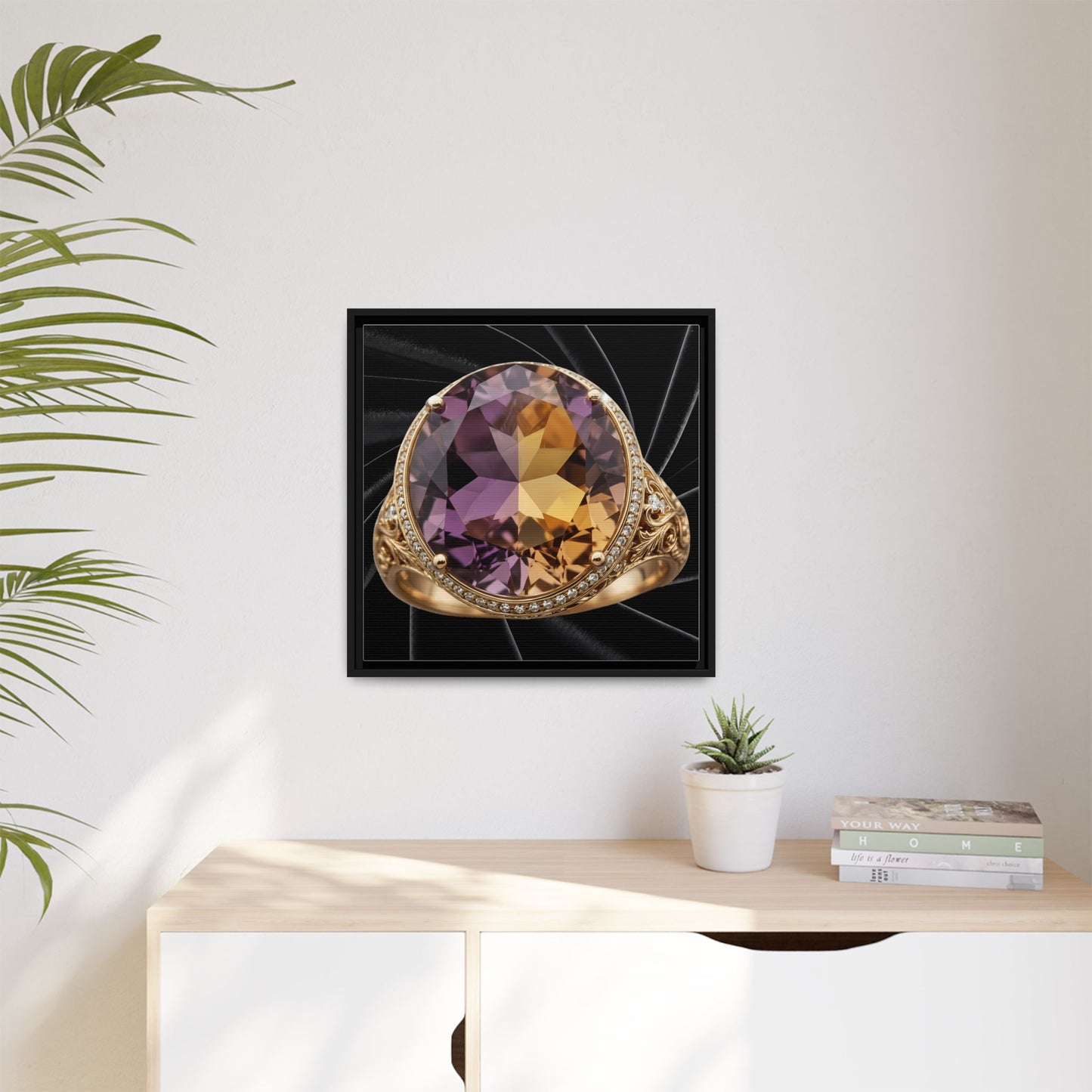 Ametrine Split-Tone Ring on Black Velvet Framed Canvas