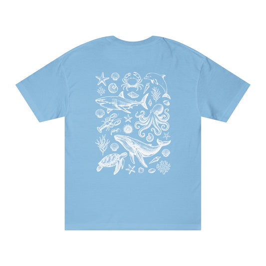 Ocean Wildlife Line Art Back Print Women’s Tee
