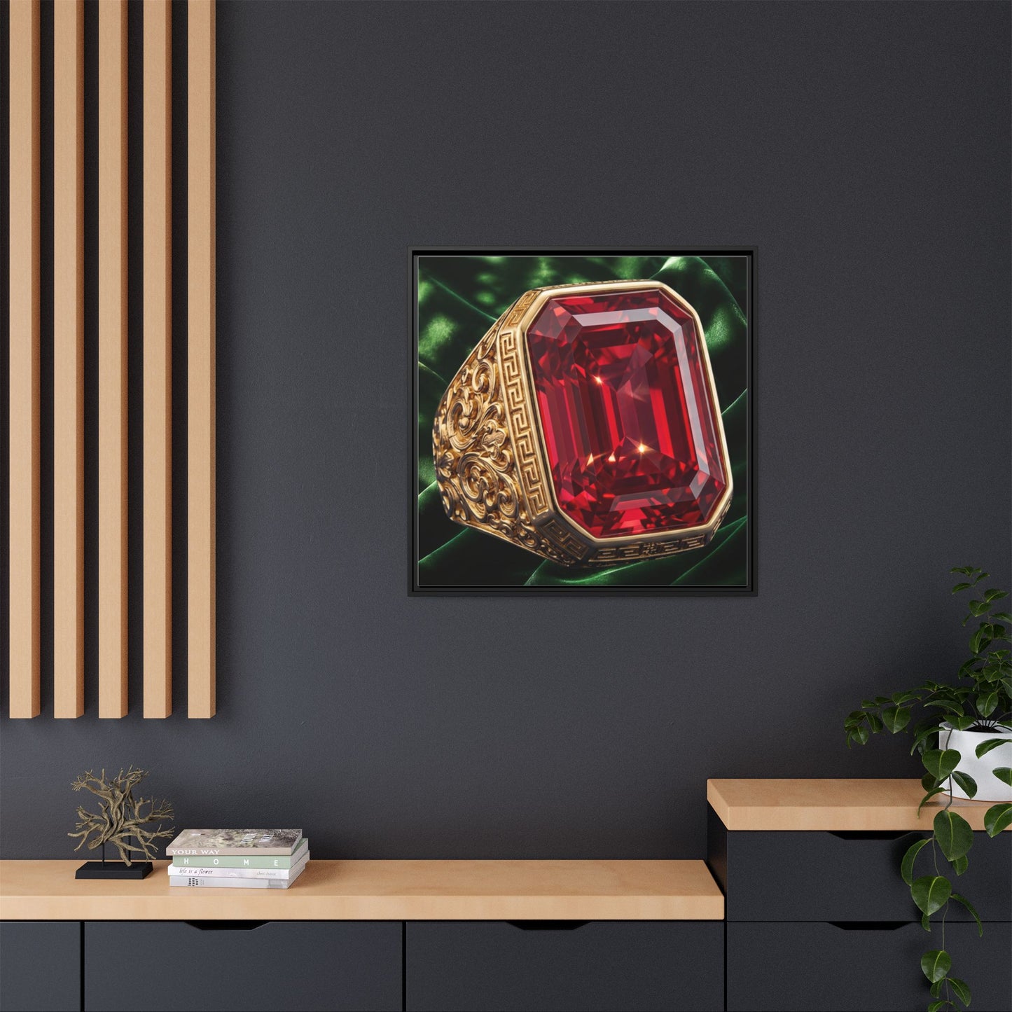 Emerald-Cut Ruby Geometric Ring Framed Canvas