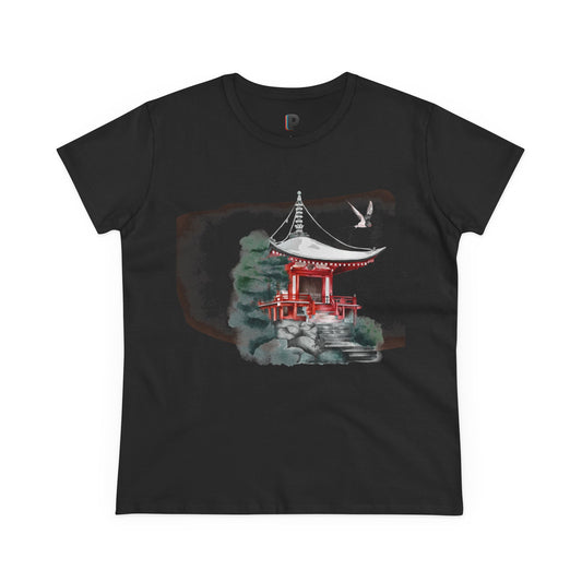 Watercolor Red Pagoda Front Print Women’s Tee