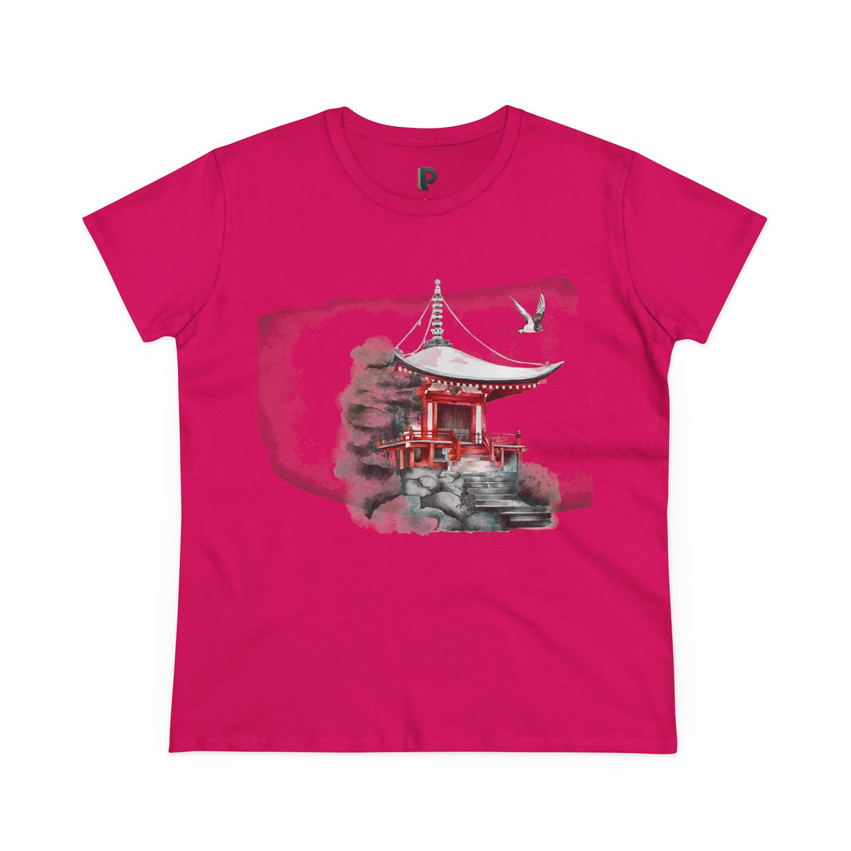 Watercolor Red Pagoda Front Print Women’s Tee