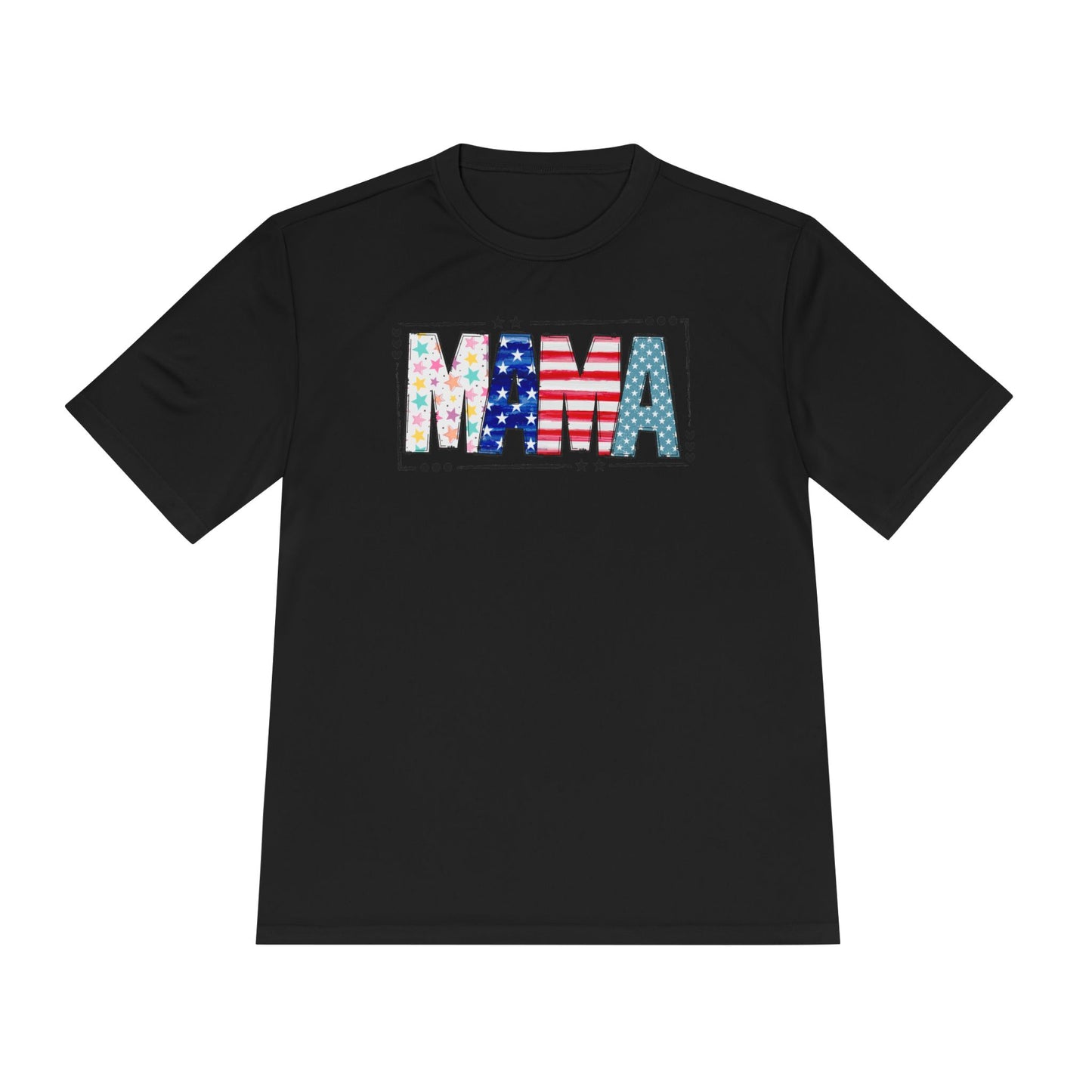 MAMA Patriotic Graphic Tee — USA Flag & Stars Moisture-Wicking Shirt