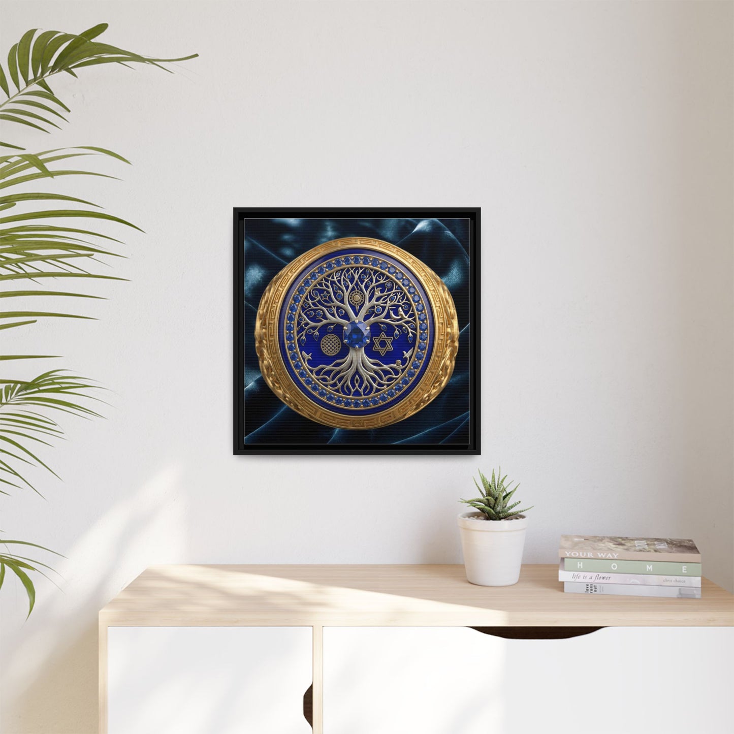 Blue & Gold Tree of Life Medallion Canvas