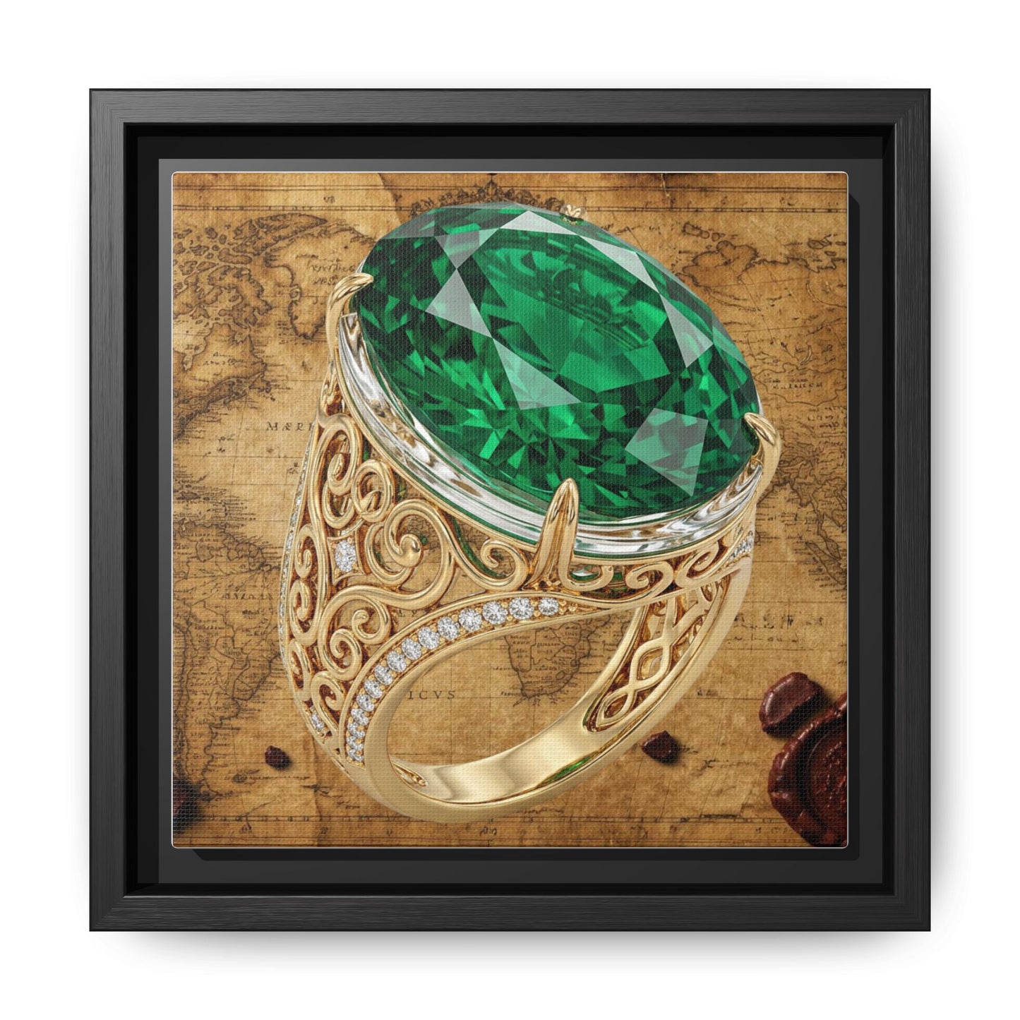 Emerald Scrollwork Ring Framed Canvas