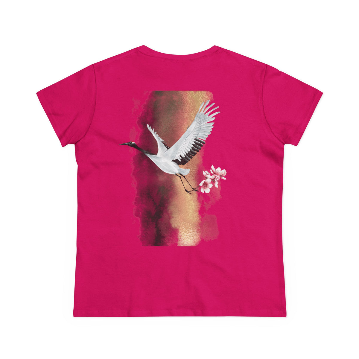 Red-Crowned Crane & Cherry Blossom Ink Wash Back Print Women’s Tee