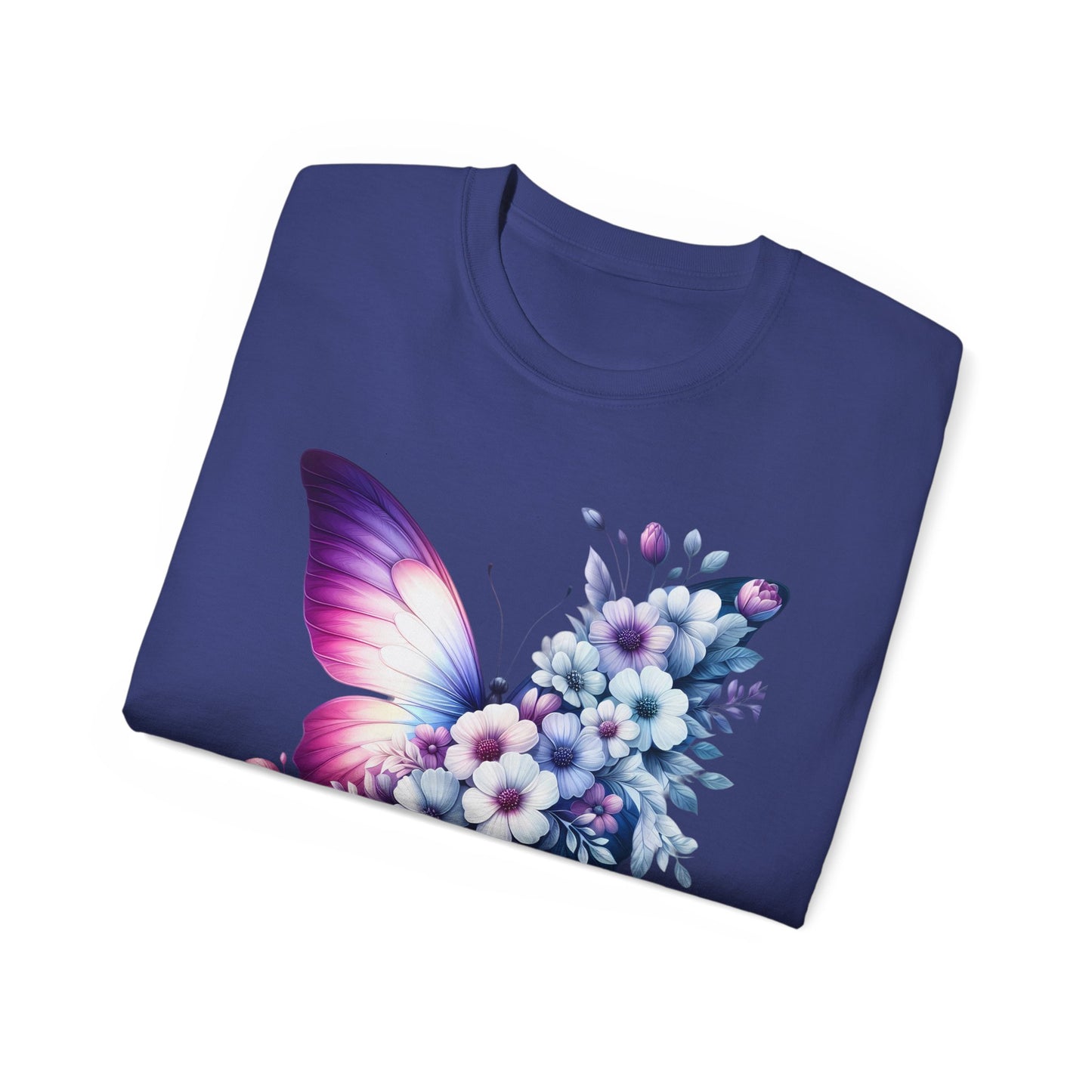 Purple Butterfly Floral Graphic T-Shirt