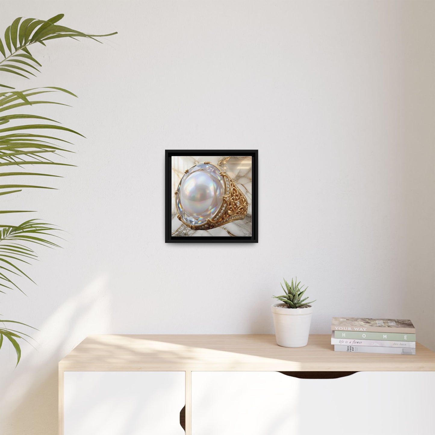 Iridescent Pearl Marble Ring Framed Canvas