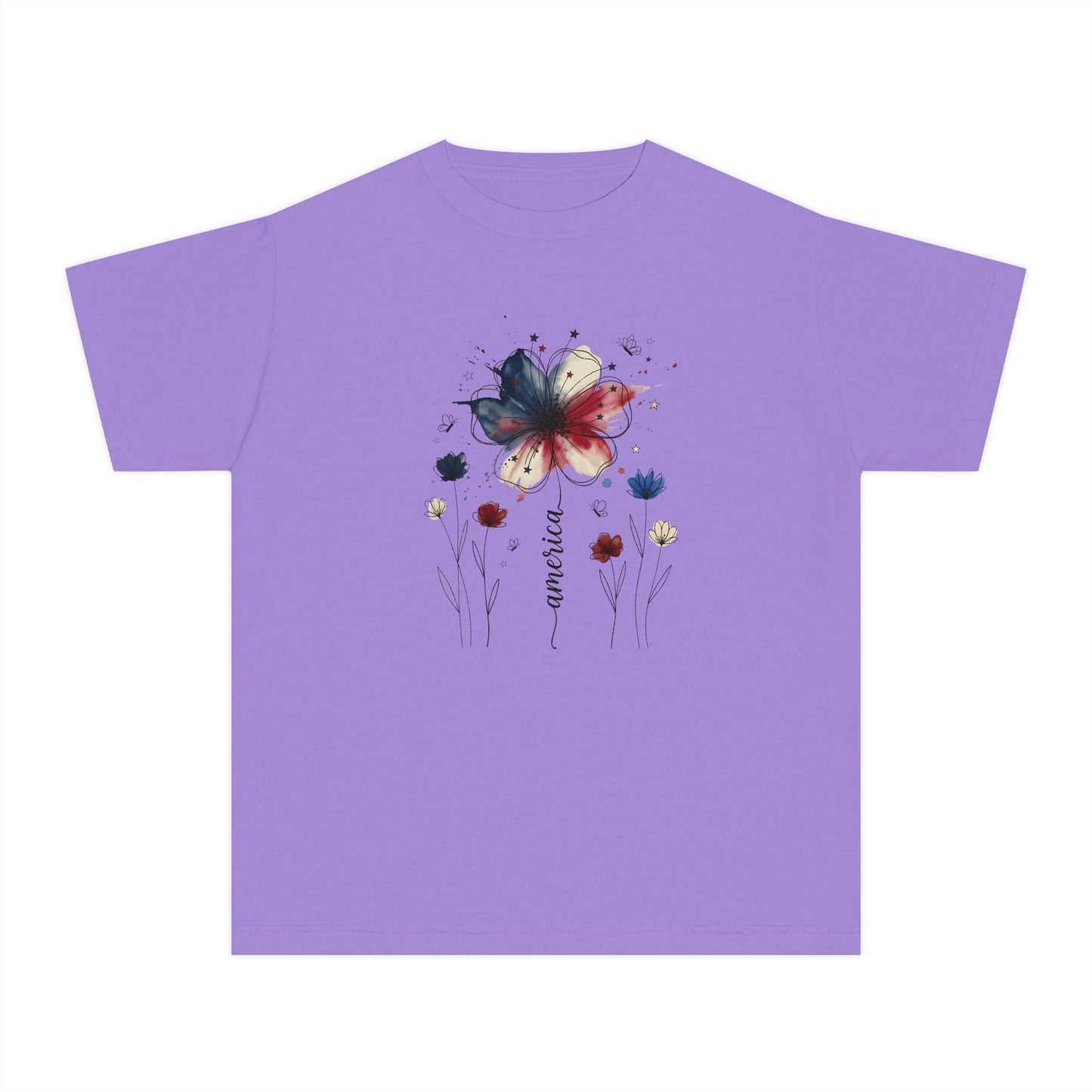 Watercolor Patriotic Butterfly Youth T-Shirt