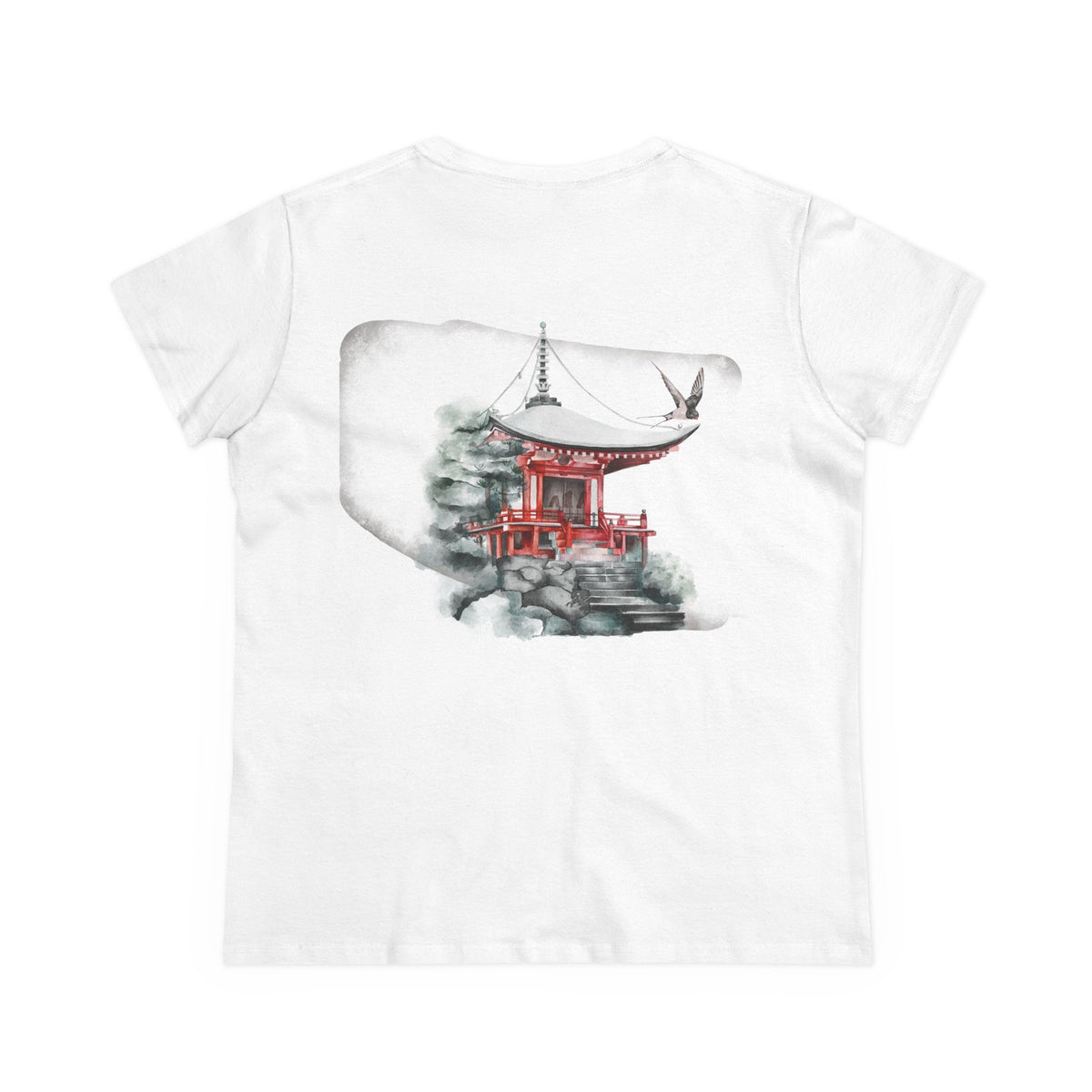 Watercolor Red Pagoda Back Print Women’s Tee