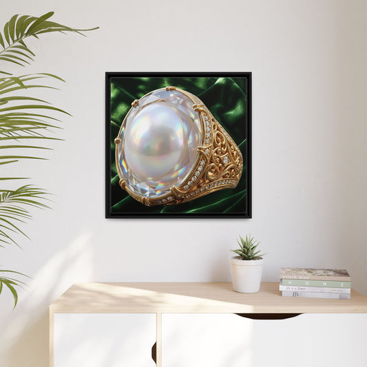 Luminous Pearl Ring with Drapery Framed Canvas