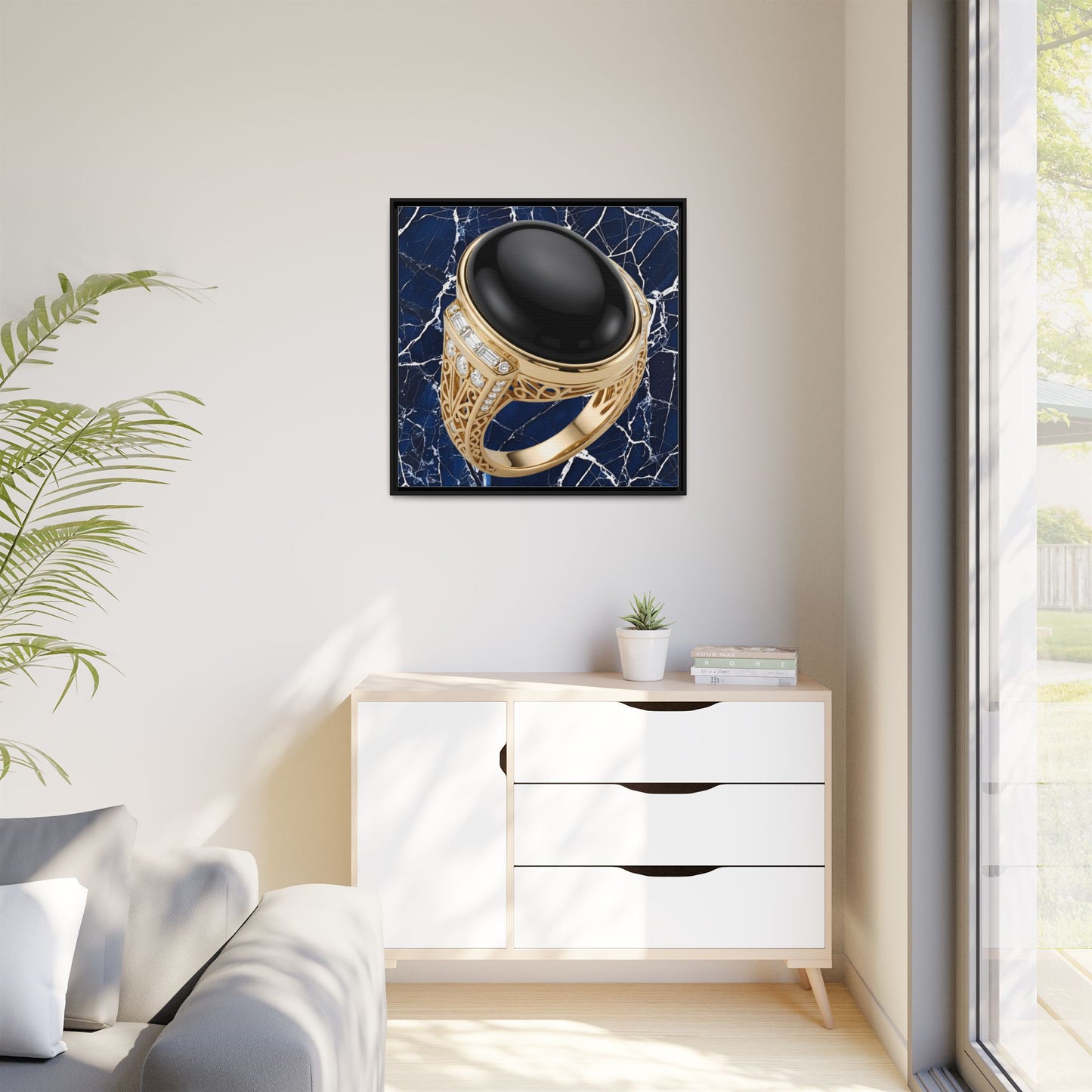 Sable Onyx Marble Ring Framed Canvas