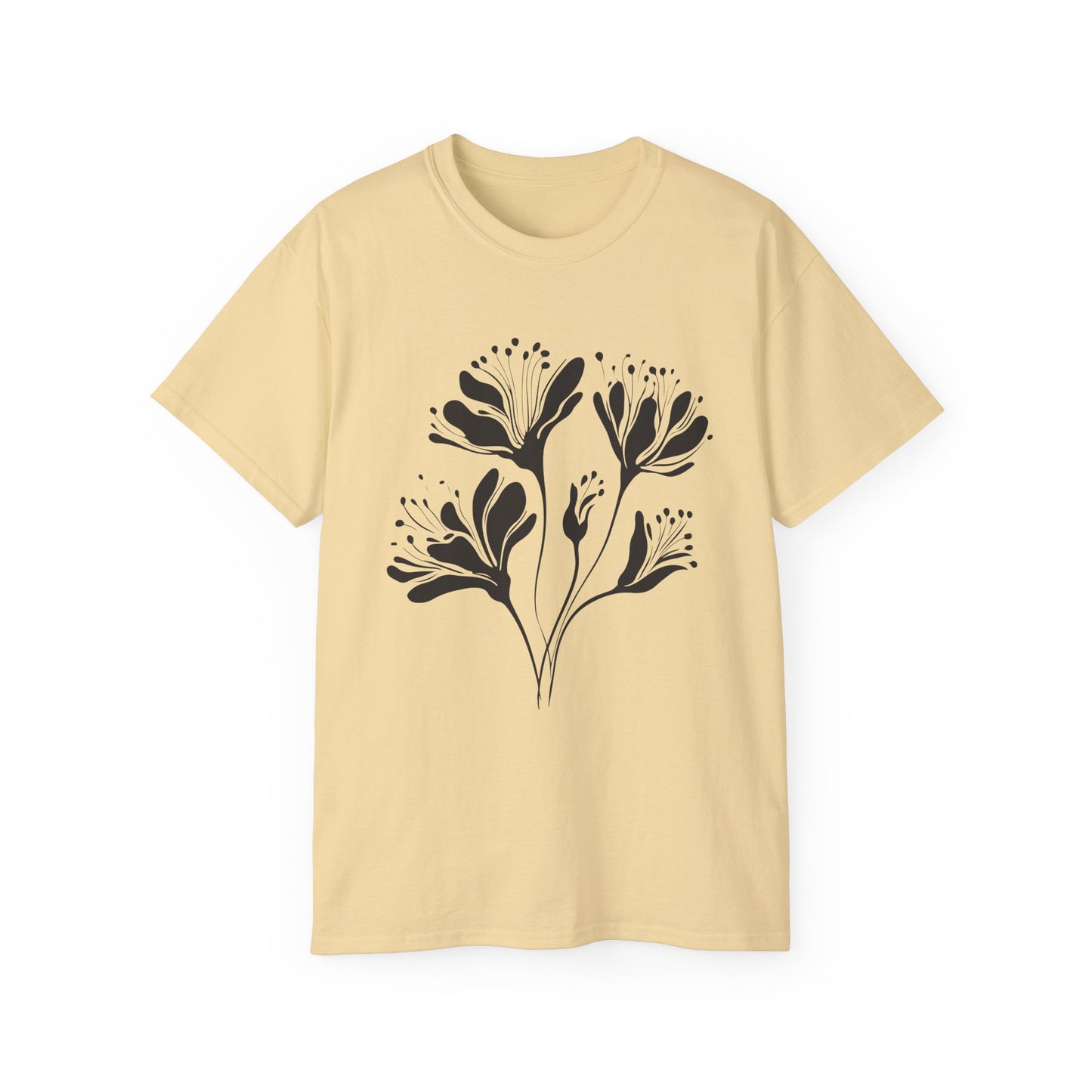 Minimal Black Floral Cotton Tee