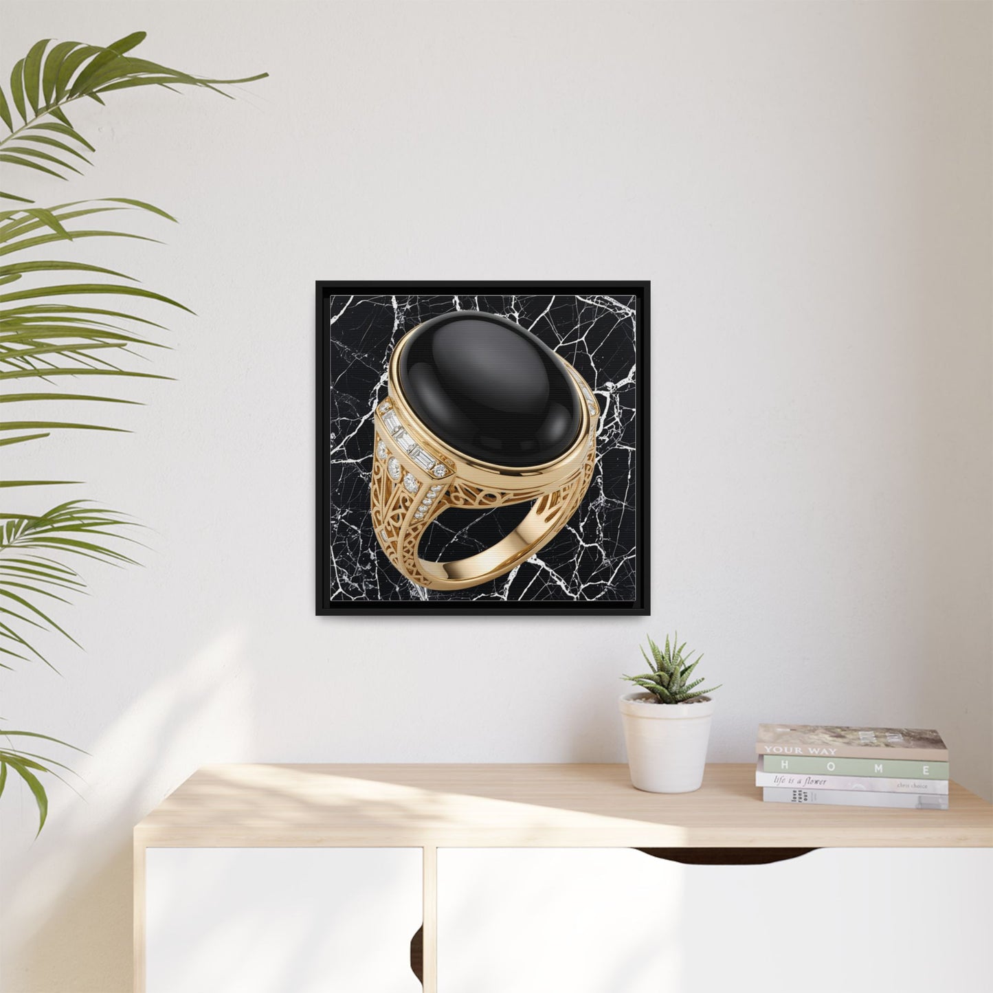 Midnight Marble Onyx Ring Framed Canvas