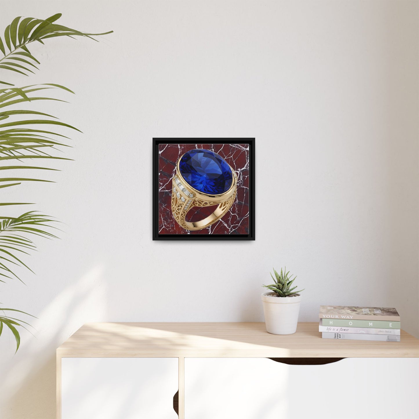 Sapphire Ring Marble Pattern Framed Canvas