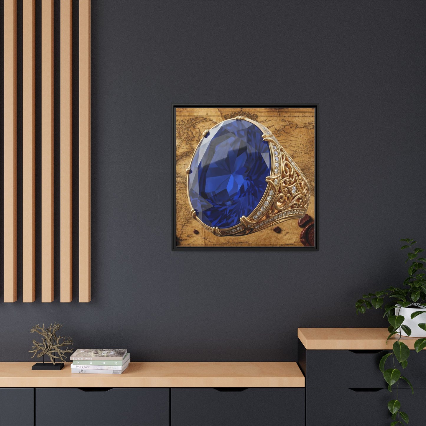 Sapphire Filigree Ring Framed Canvas