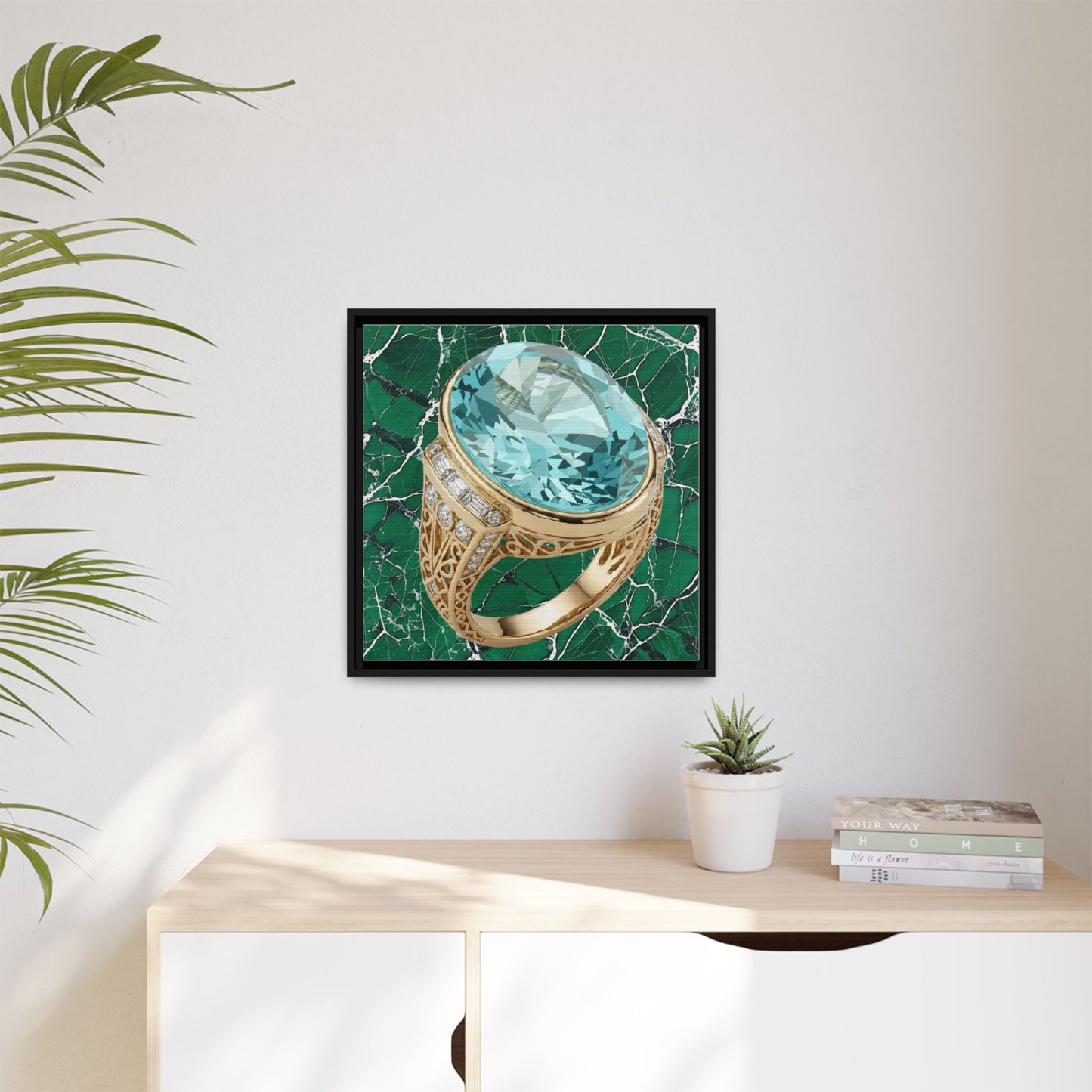 Aquamarine Ring Marble Composition Framed Wall Art