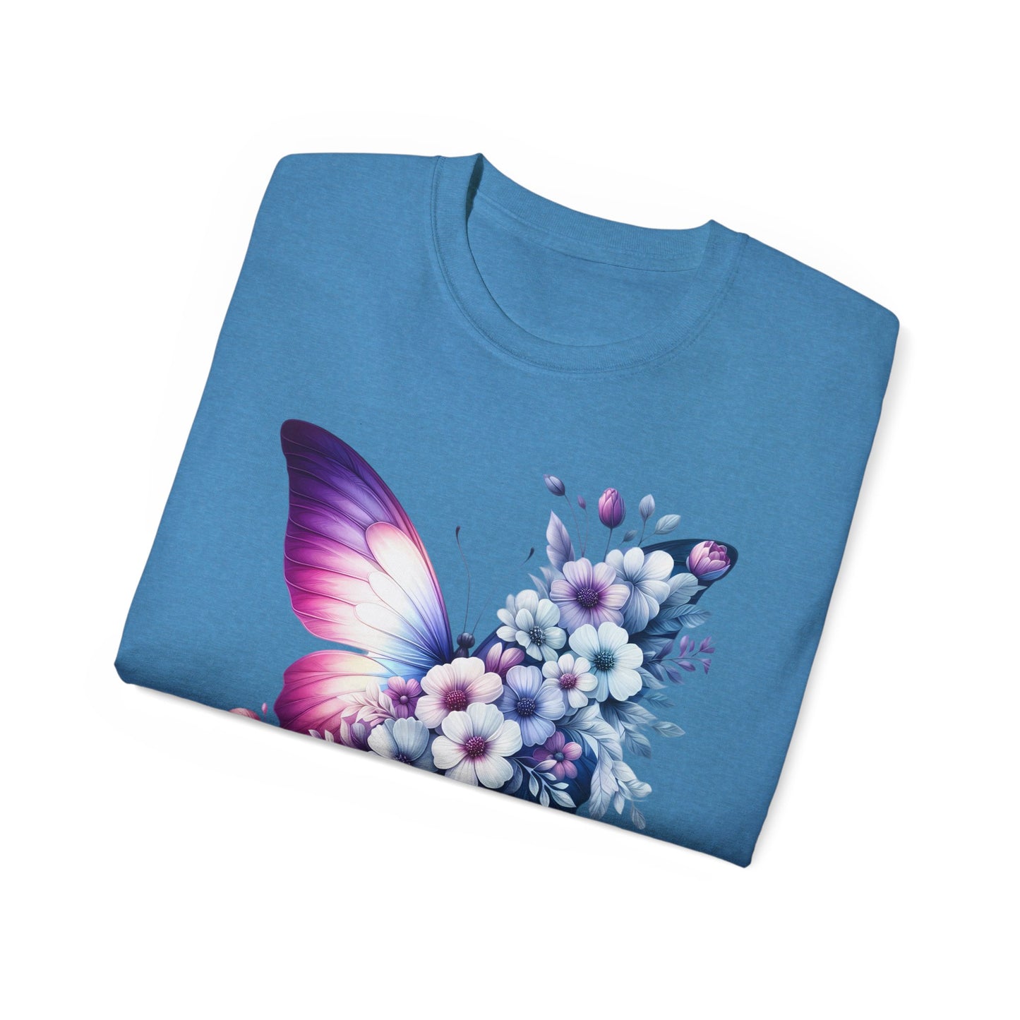 Purple Butterfly Floral Graphic T-Shirt