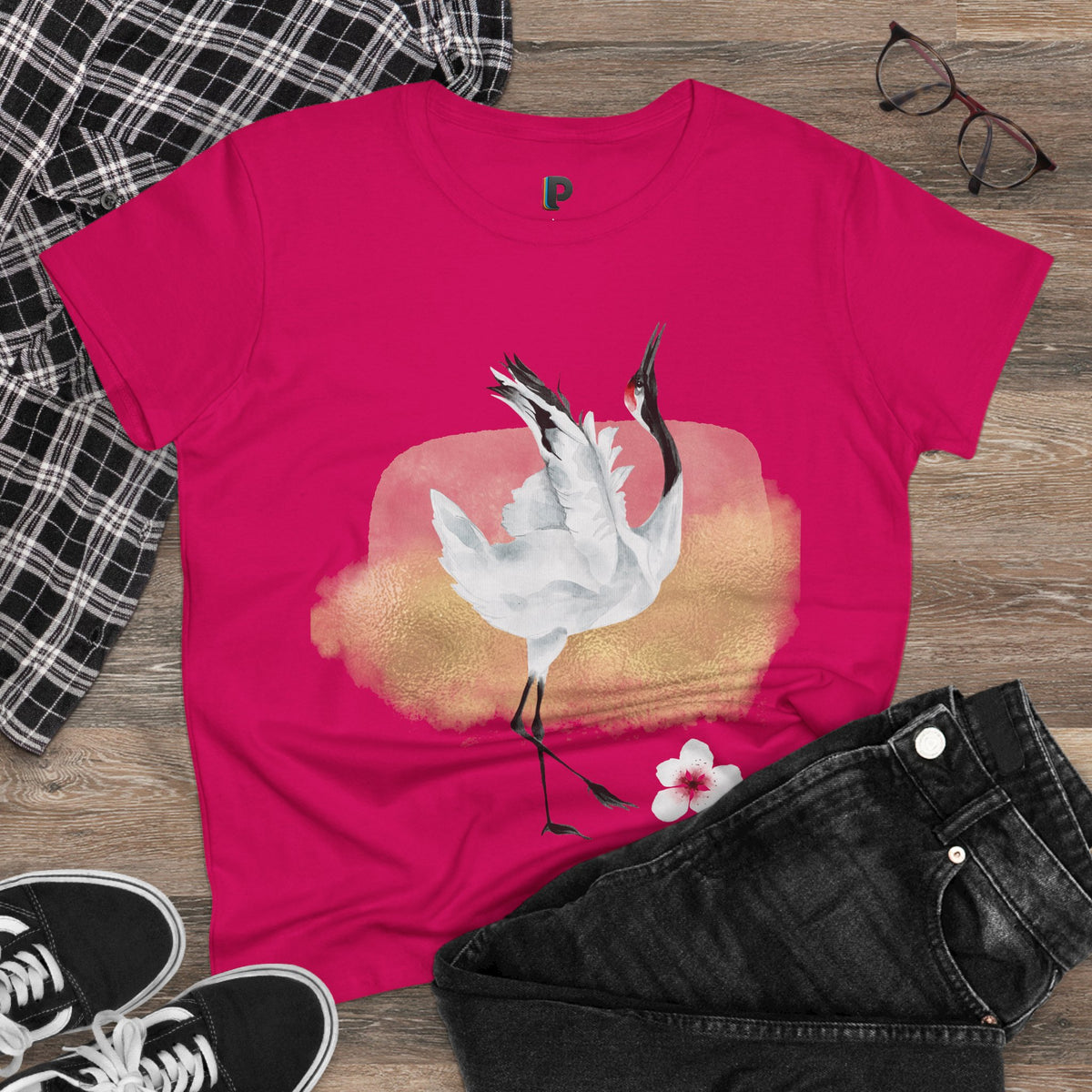Dancing Red-Crowned Crane Watercolor Women’s Tee
