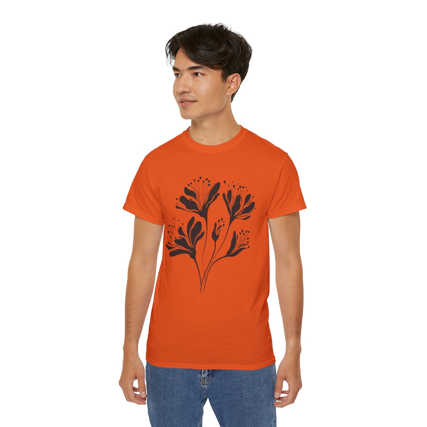 Minimal Black Floral Cotton Tee