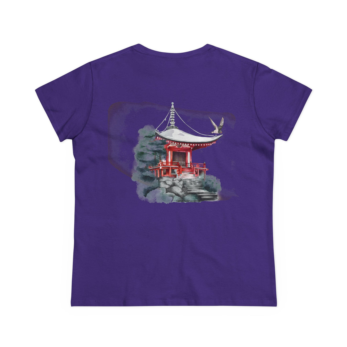 Watercolor Red Pagoda Back Print Women’s Tee