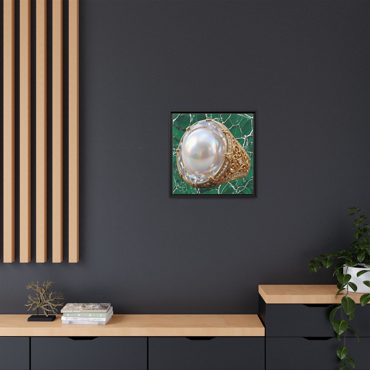 Verdant Pearl Ring Framed Canvas