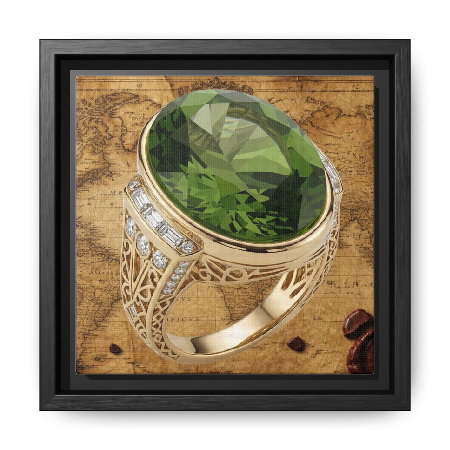 Peridot Ring Illustration Framed Canvas