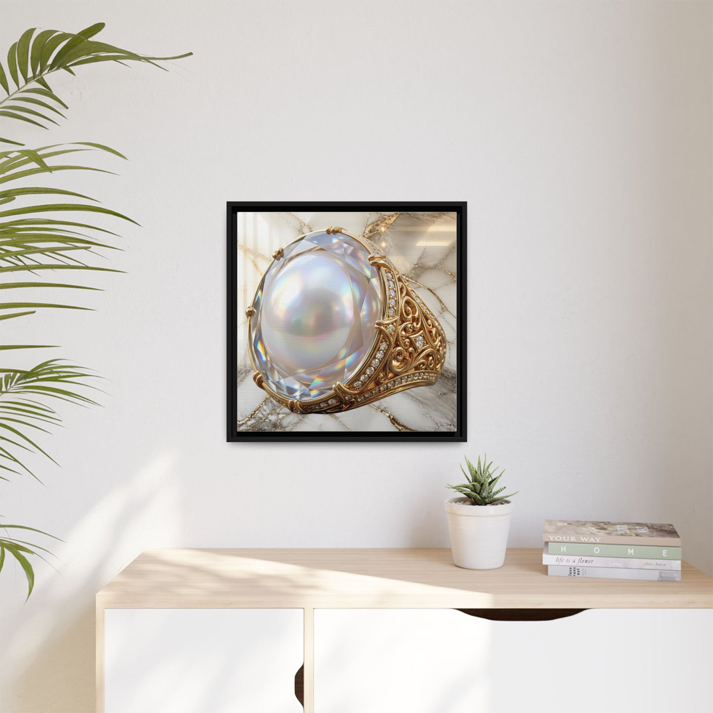 Iridescent Pearl Marble Ring Framed Canvas