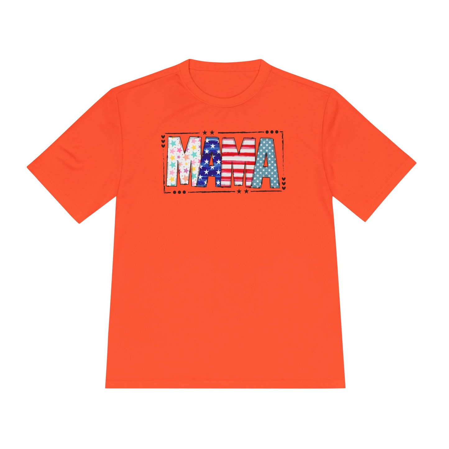 MAMA Patriotic Graphic Tee — USA Flag & Stars Moisture-Wicking Shirt