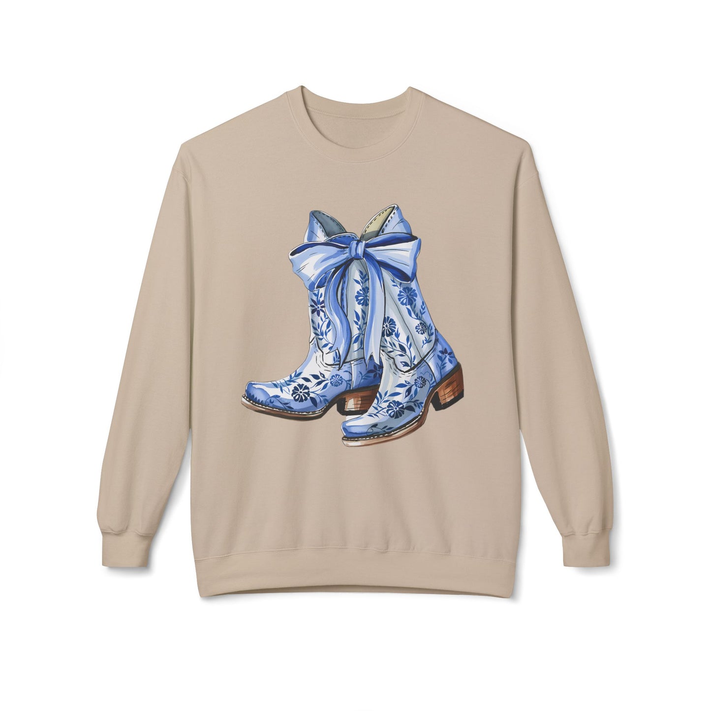 Blue Floral Cowboy Boots Crewneck Sweatshirt