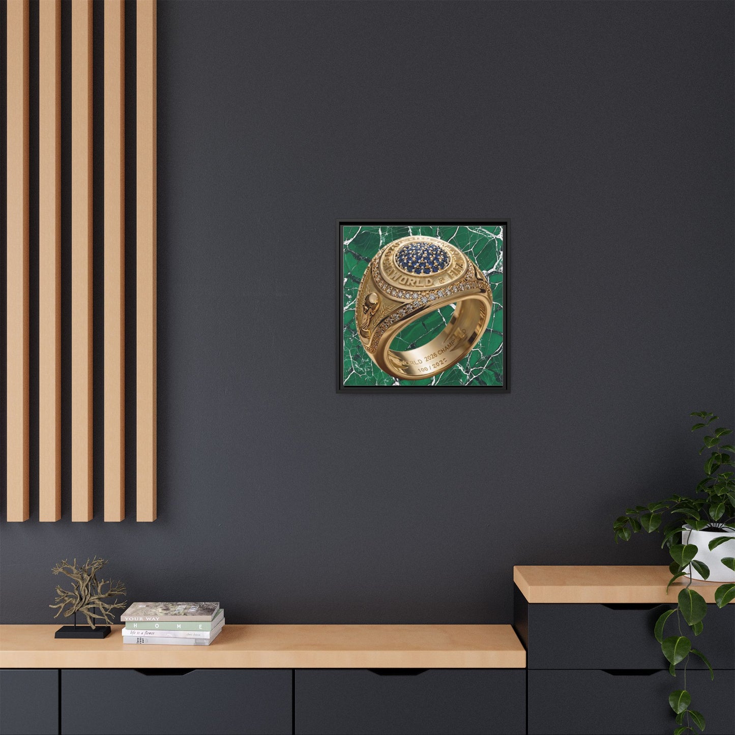Emerald Marble 2026 Football Ring Framed Canvas